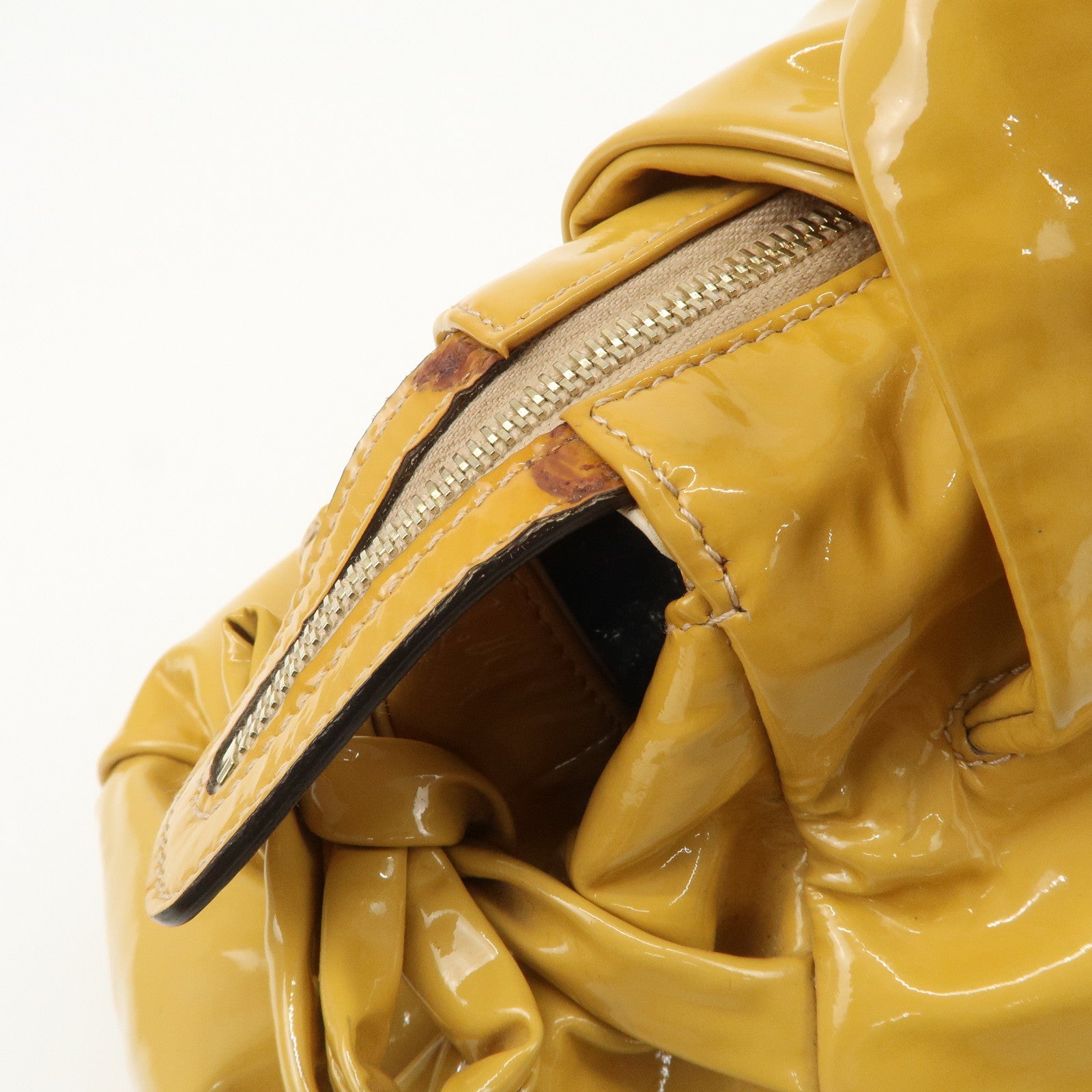GUCCI Hysteria Patent Leather Hand Bag Tote Bag Yellow 197020