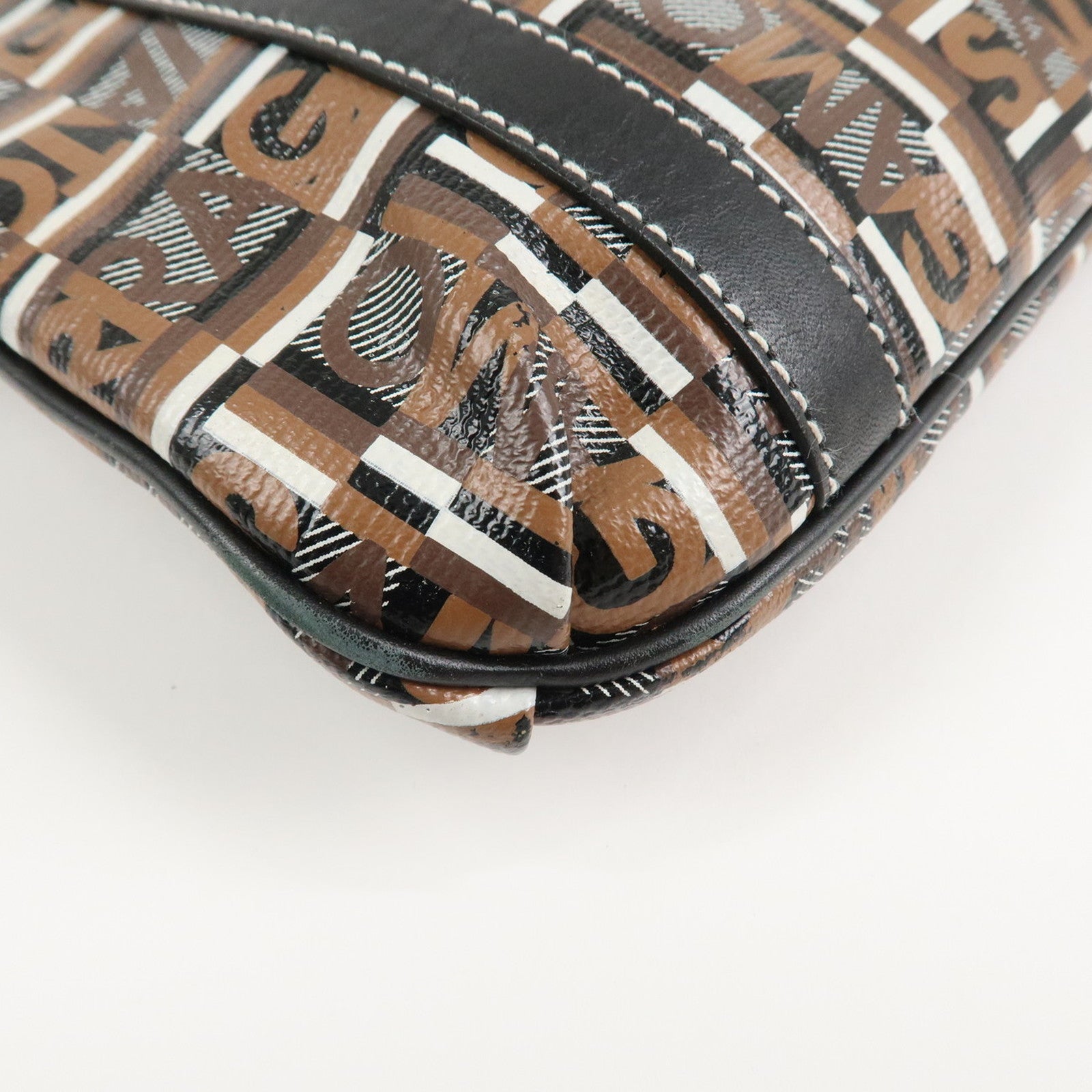 Ferragamo Leather PVC Shoulder Bag Black Brown White