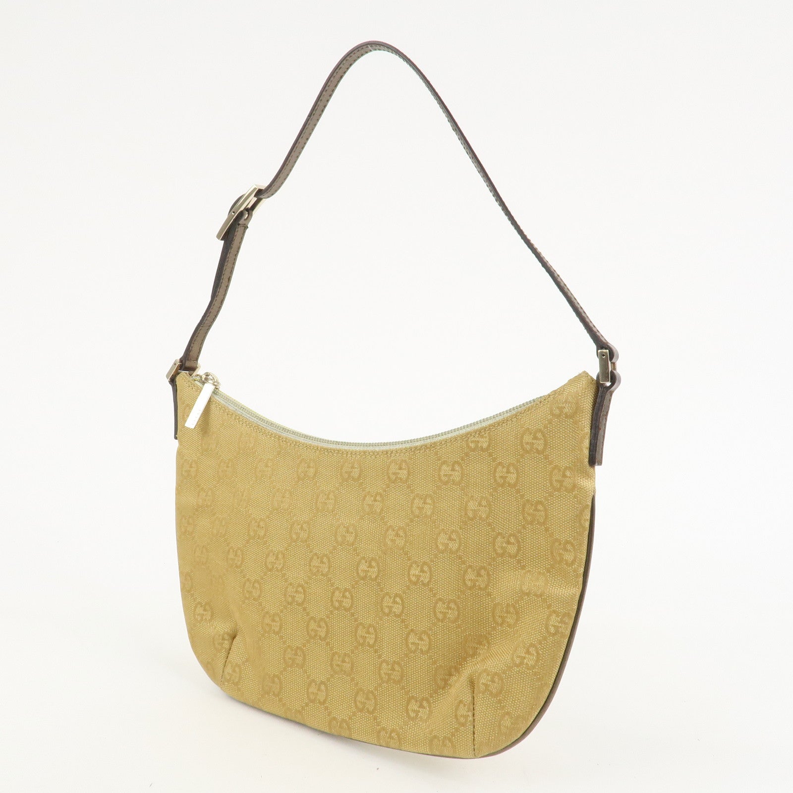 GUCCI GG Canvas Leather Shoulder Bag Hand Bag Gold 005・0813