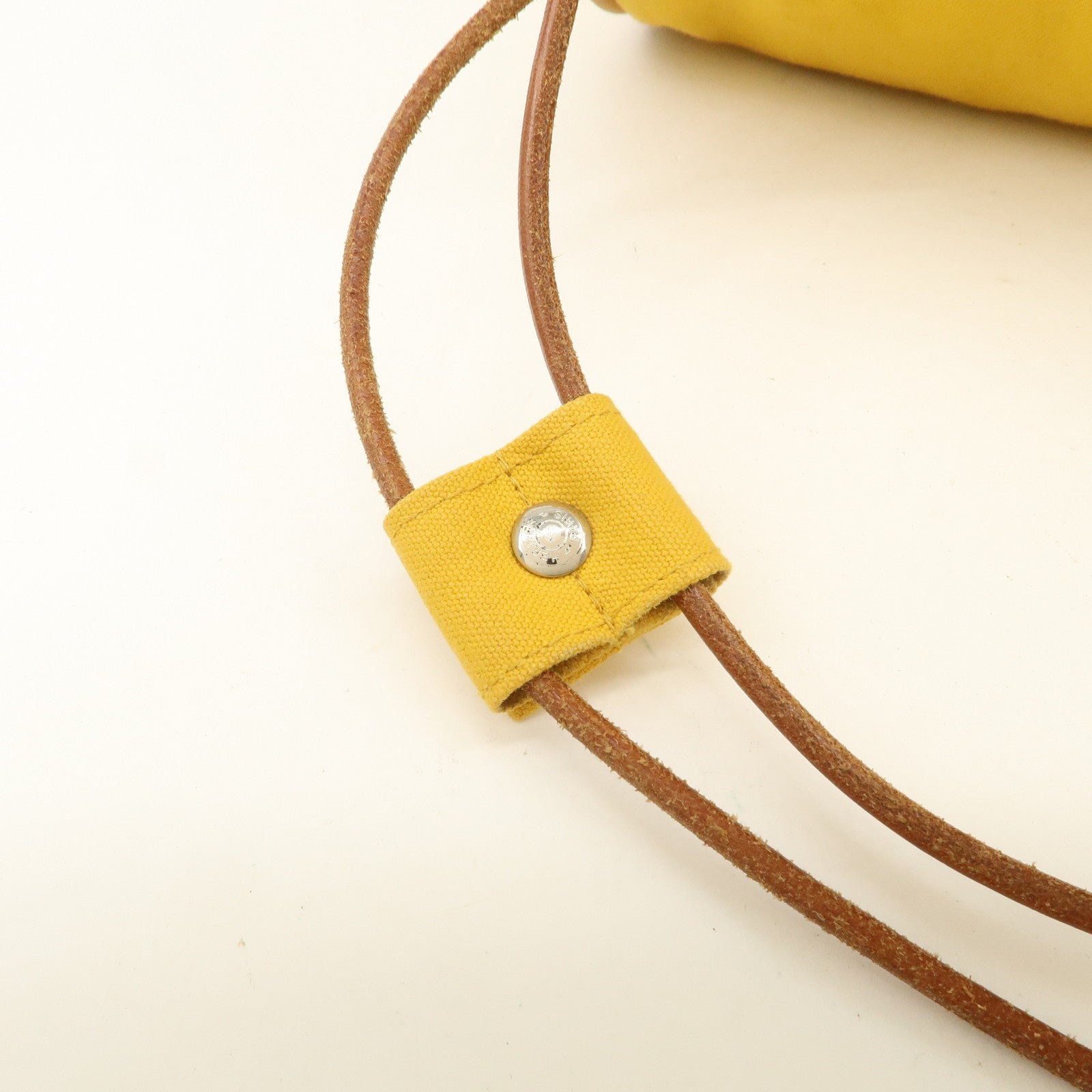 HERMES Porochon Mimil Canvas Leather PM Shoulder Bag Yellow Used