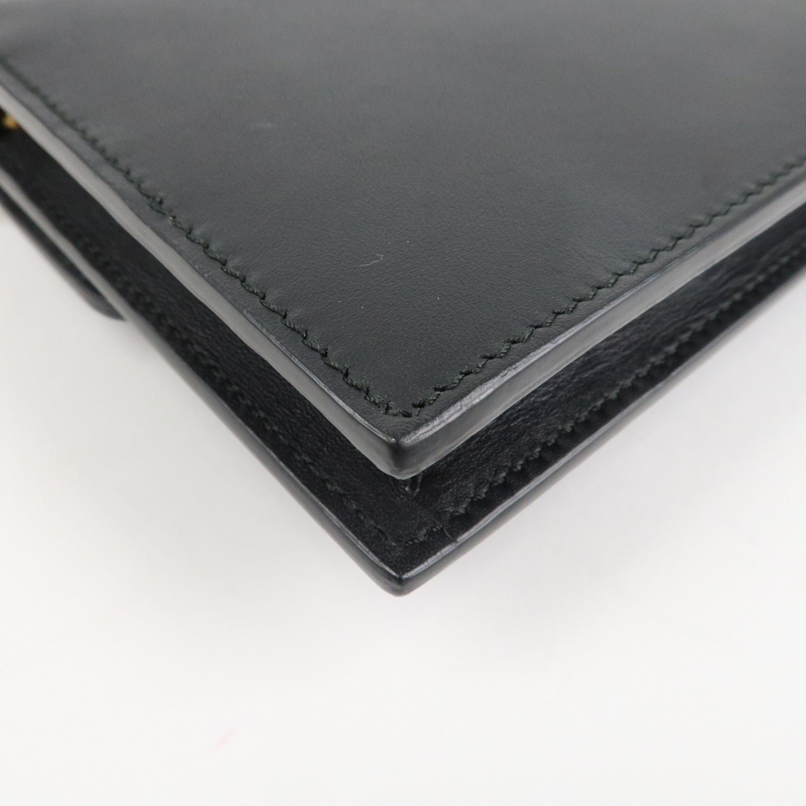 GUCCI GG Marmont Leather Chain Wallet Gold HDW Black 431478 Used