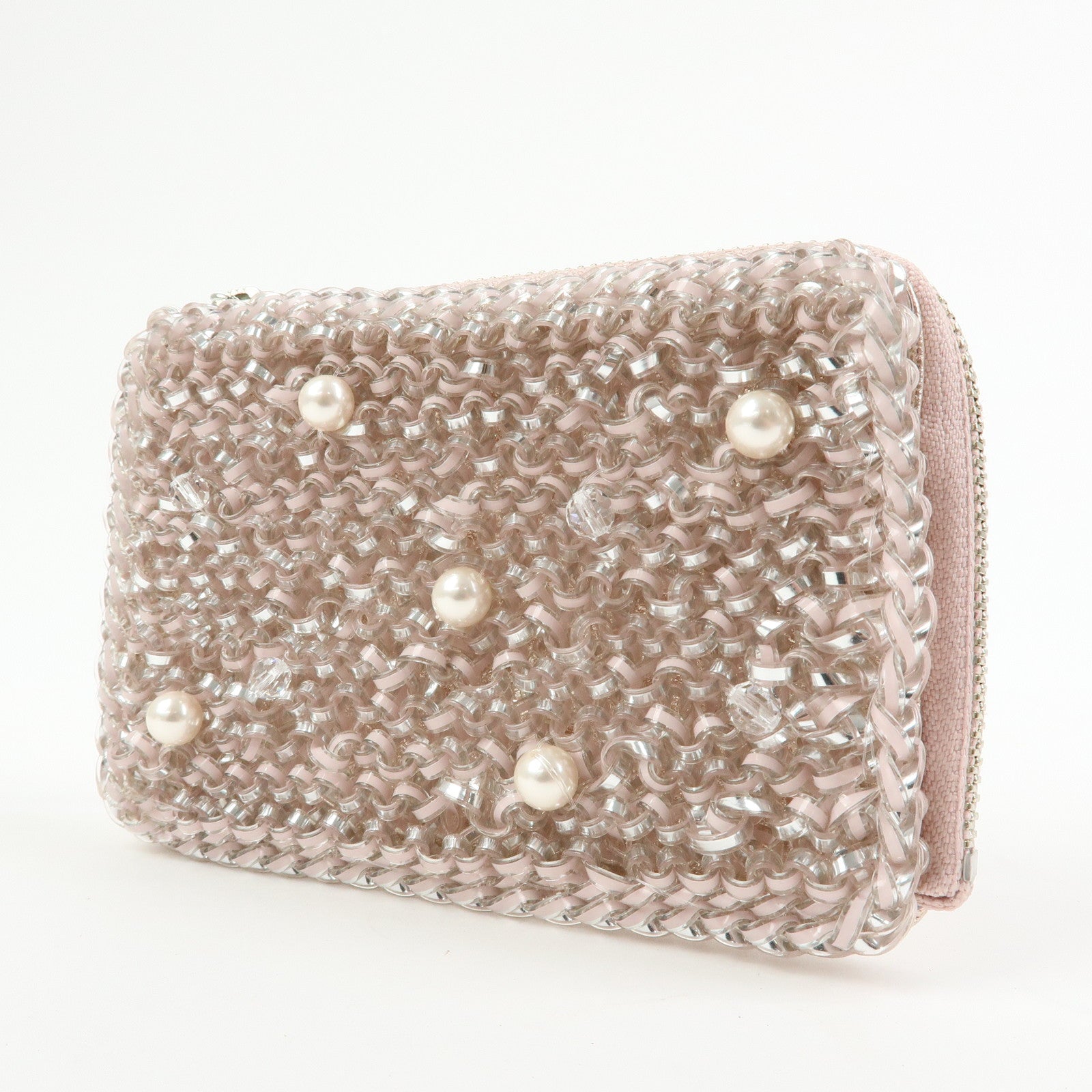 ANTEPRIMA Miss Clio PearlⅡPVC Wire Compact Wallet Metallic Pink