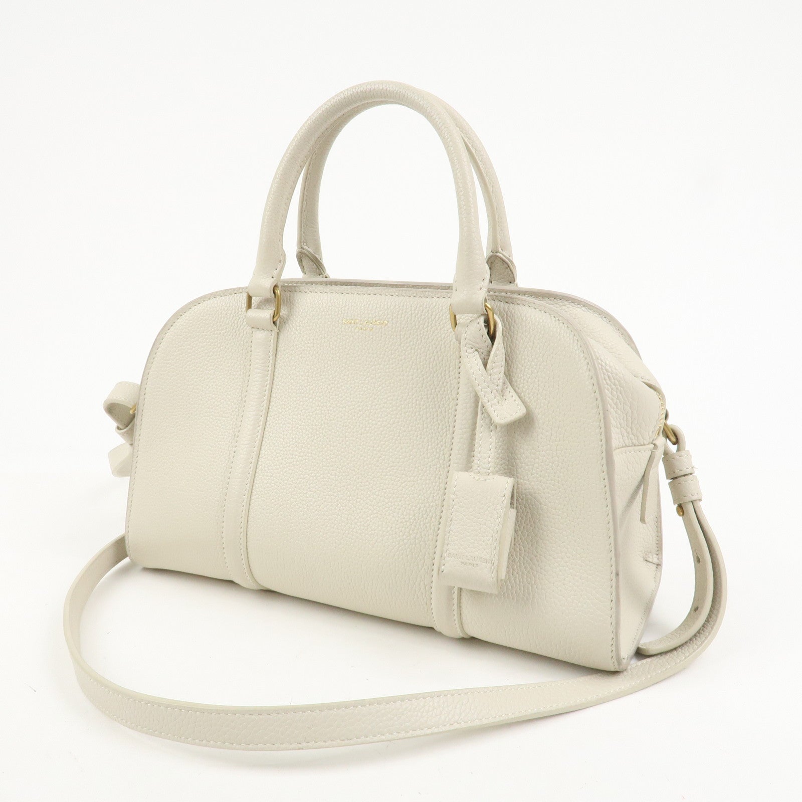 SAINT LAURENT Duffle Lock Leather 2Way Bag Hand Beige