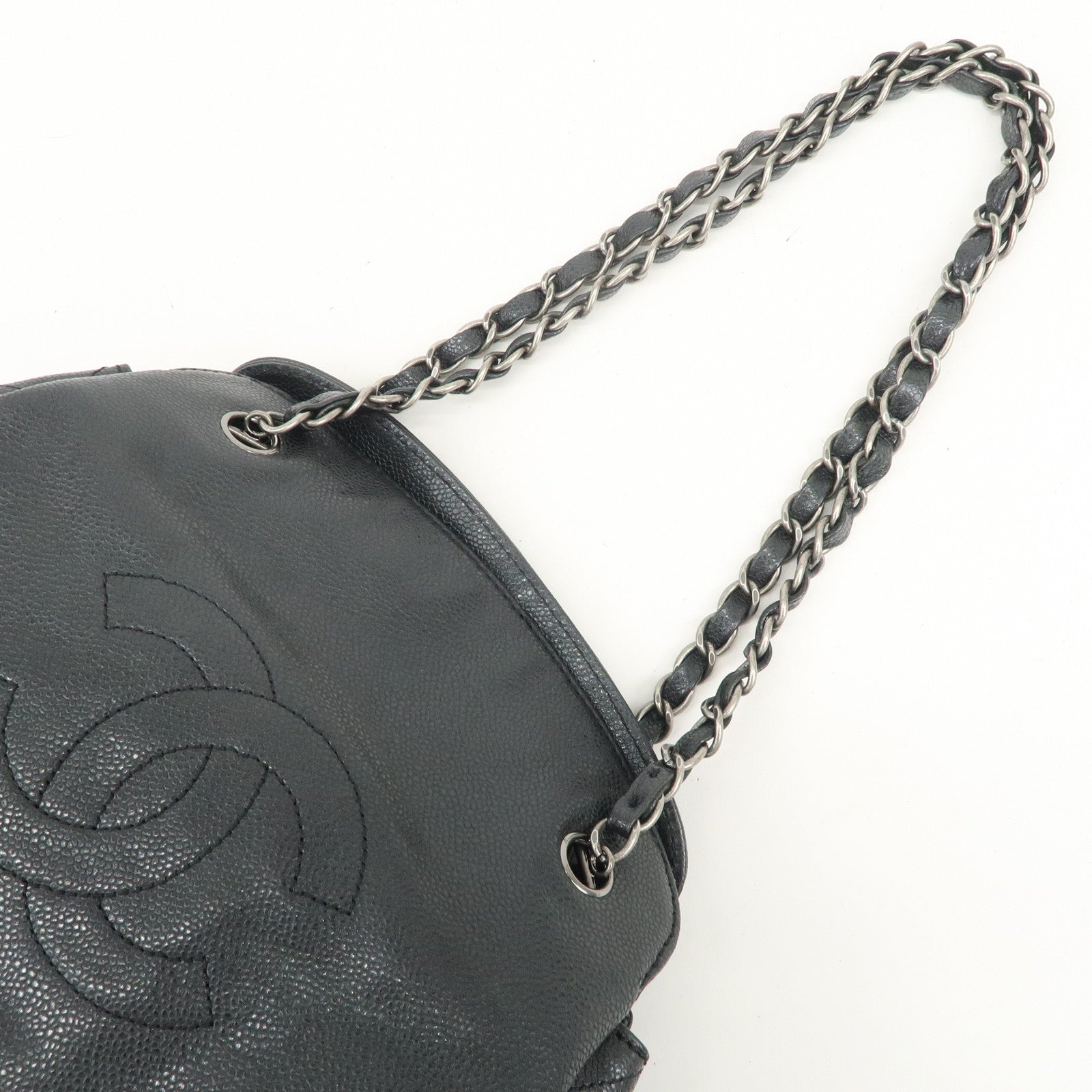 CHANEL COCO Mark Caviarskin Chain Shoulder Bag Black Silver