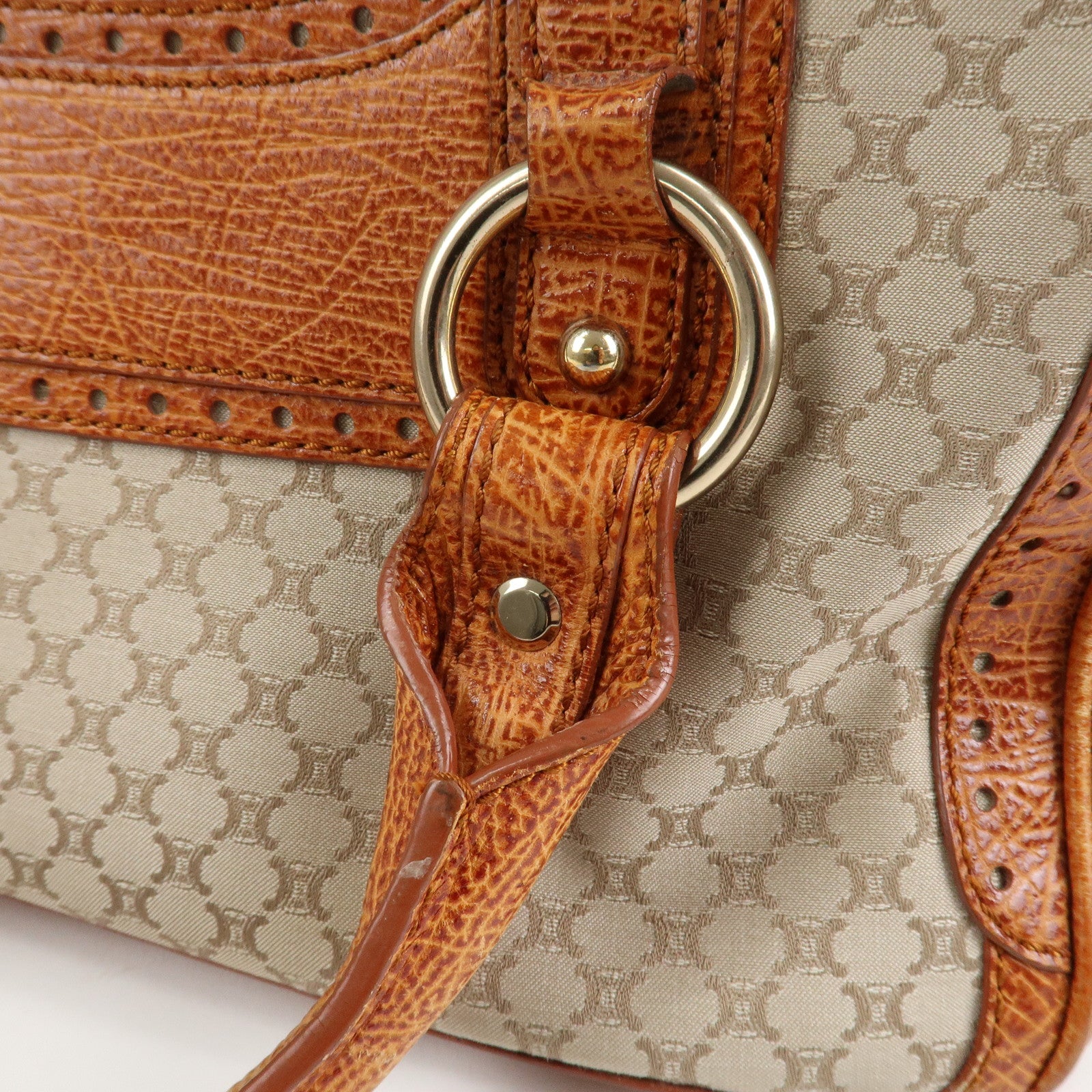 CELINE Macadam Canvas Leather Boogie Bag Hand Bag Beige Brown Used