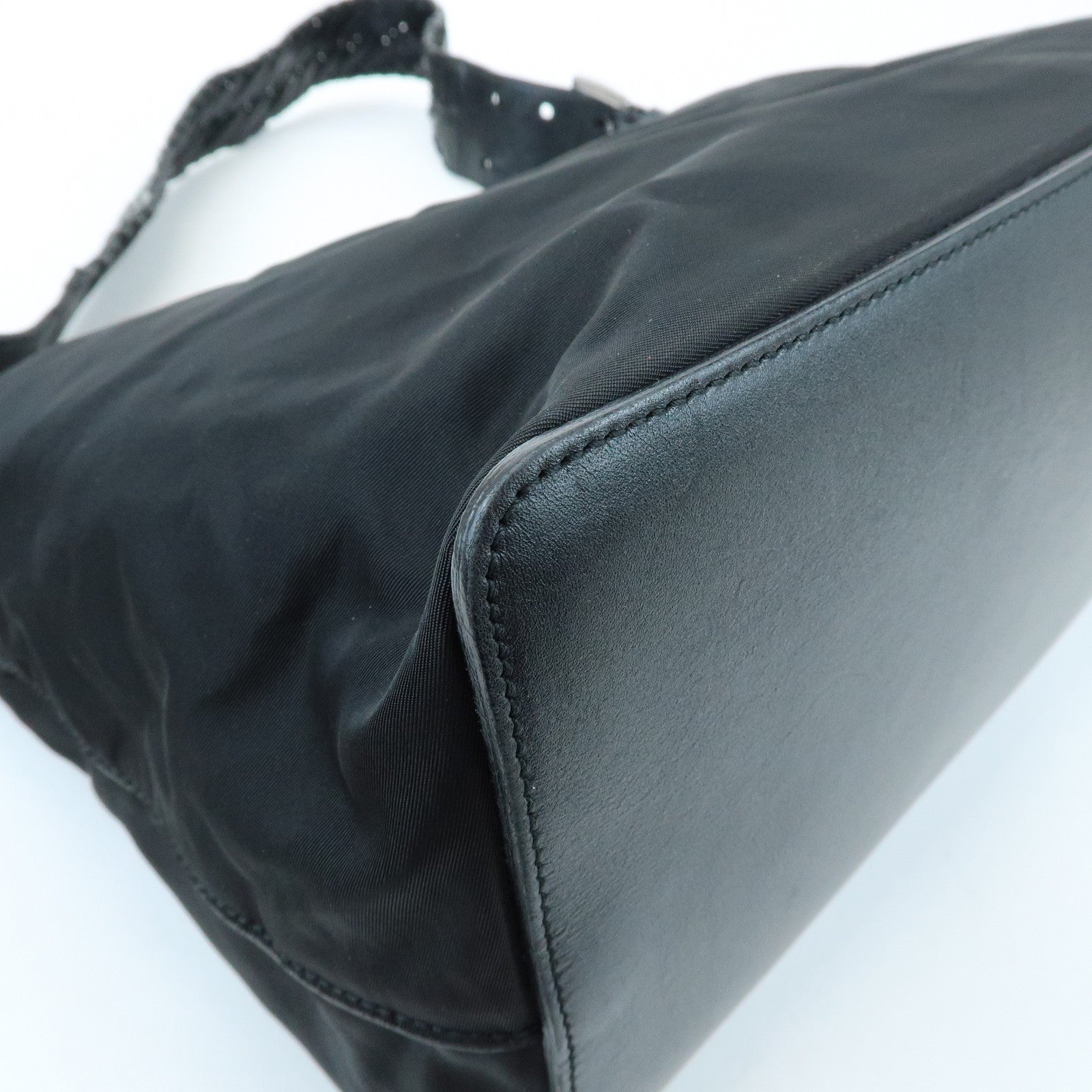 PRADA Triangle Logo Nylon Leather Shoulder Bag Black BR0575