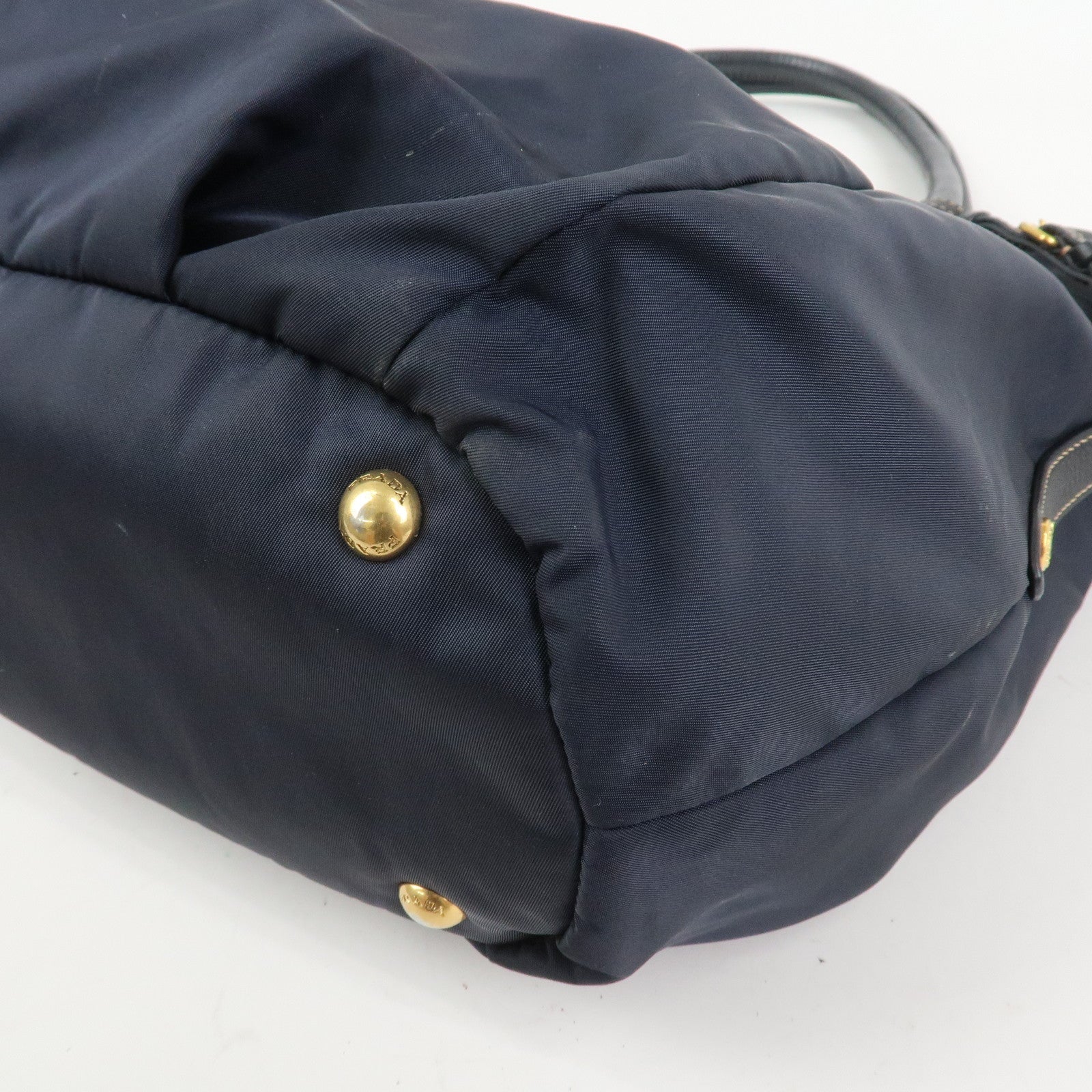 PRADA Logo Nylon Leather 2Way Bag Shoulder Bag Hand Bag Navy BR4420