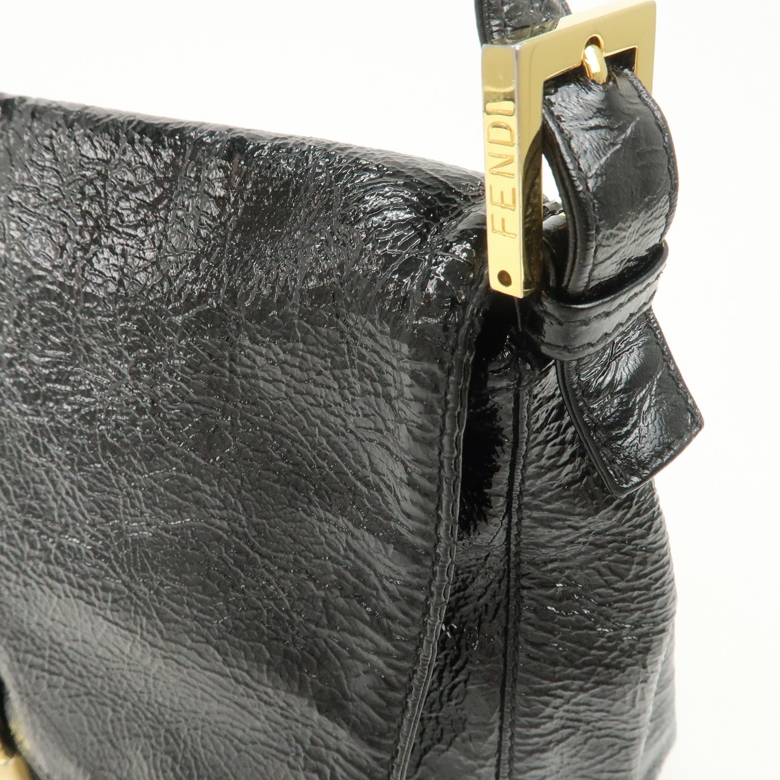 FENDI Mamma Baguette Leather Shoulder Bag Hand Bag Black