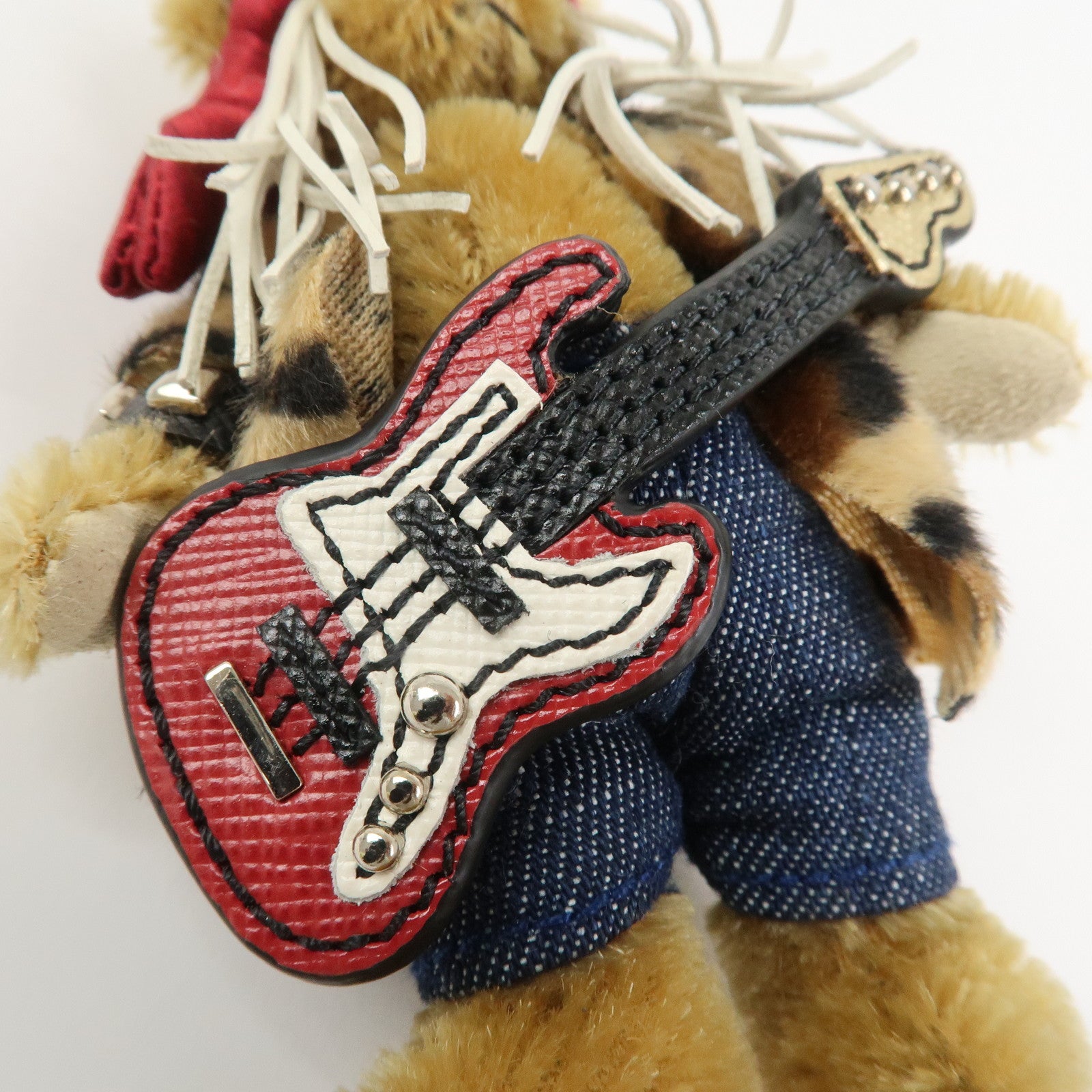 PRADA Teddy Bear Bag Key Charm Rocker Leopard Brown