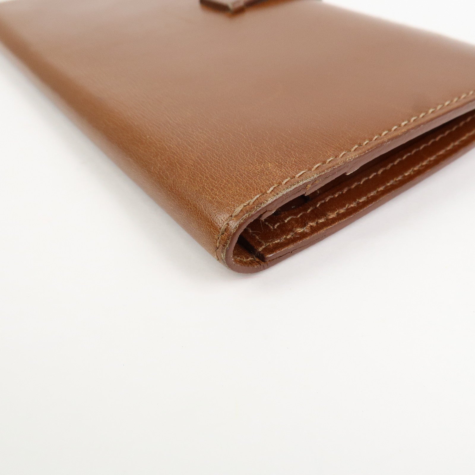 HERMES Bearn Classic Box Calf □O Stamped Bi-Fold Long Wallet Brown
