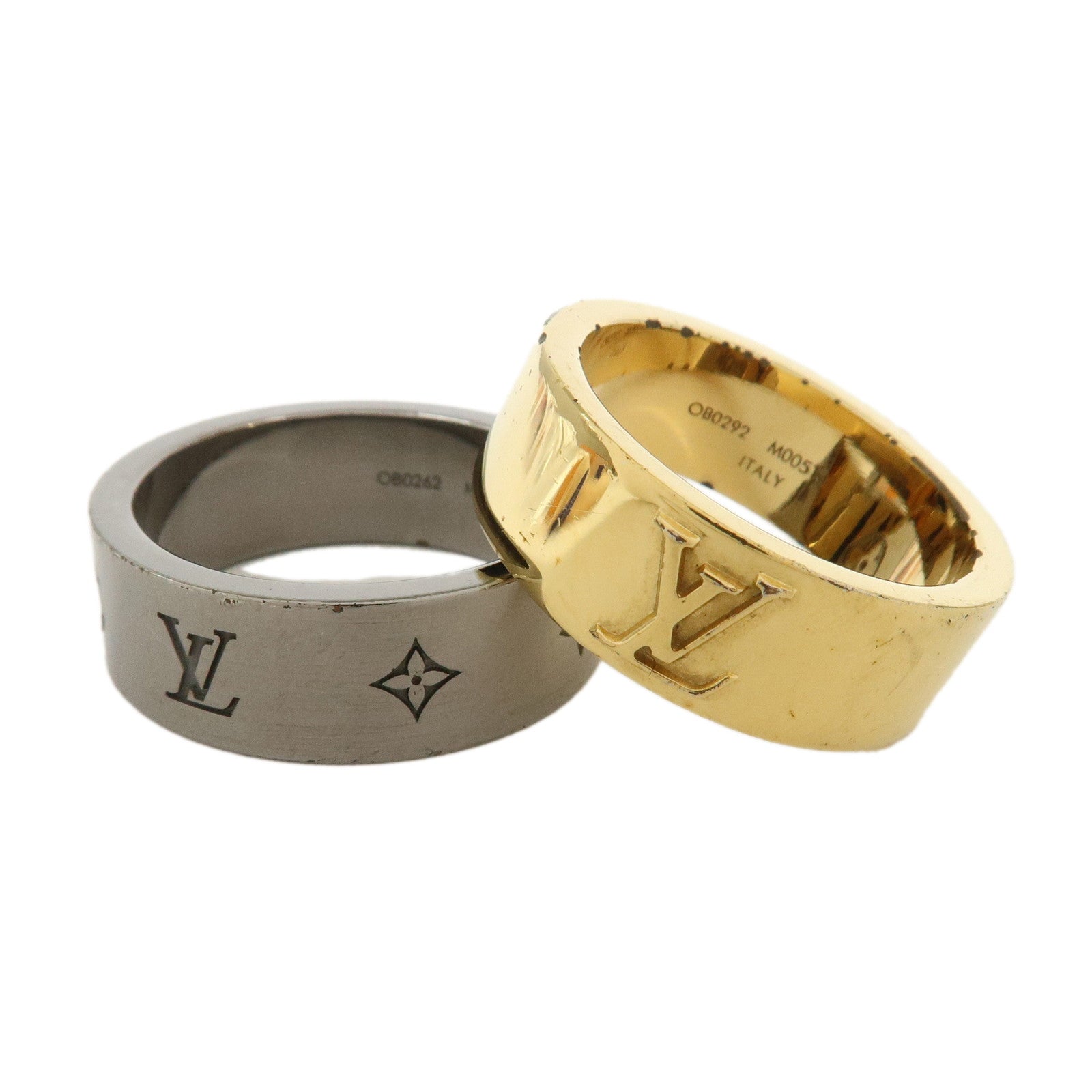 Louis Vuitton Instinct Set of2 Rings Size L Silver Grey Gold M00514