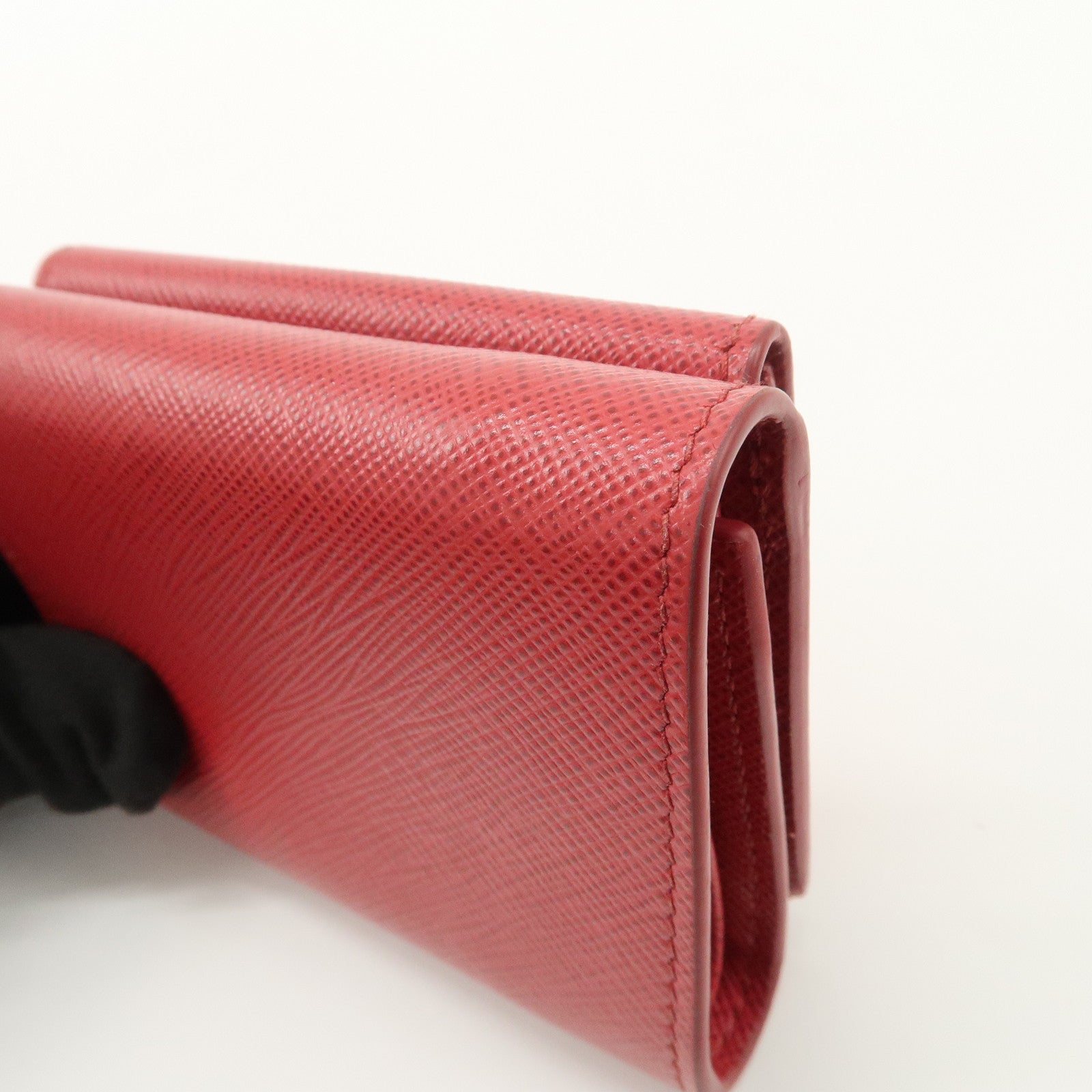 PRADA Saffiano Leather Tri-fold Compact Wallet Red 1MH021