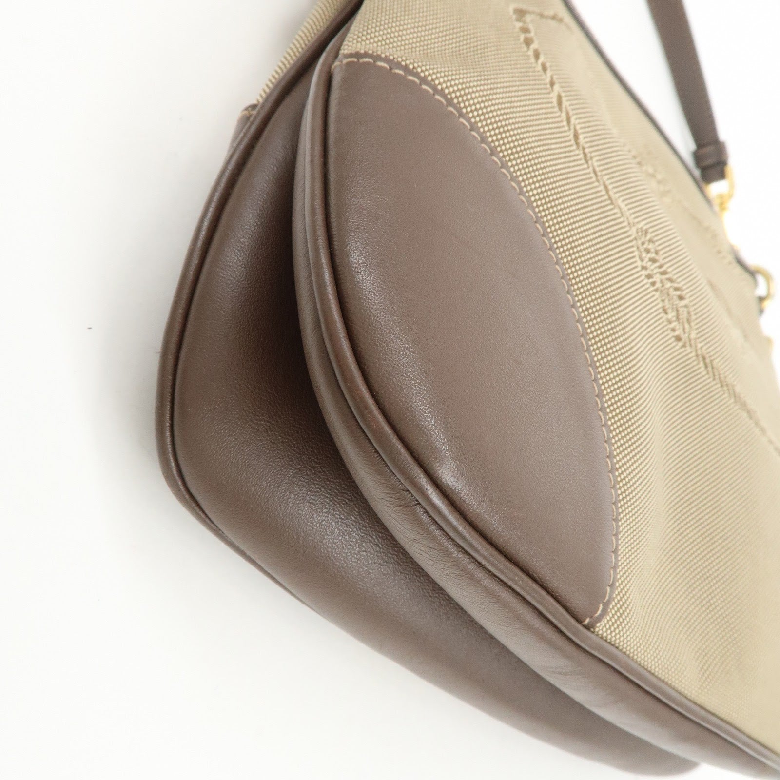 PRADA Logo Jacquard Leather Shoulder Bag Beige Brown BT867A