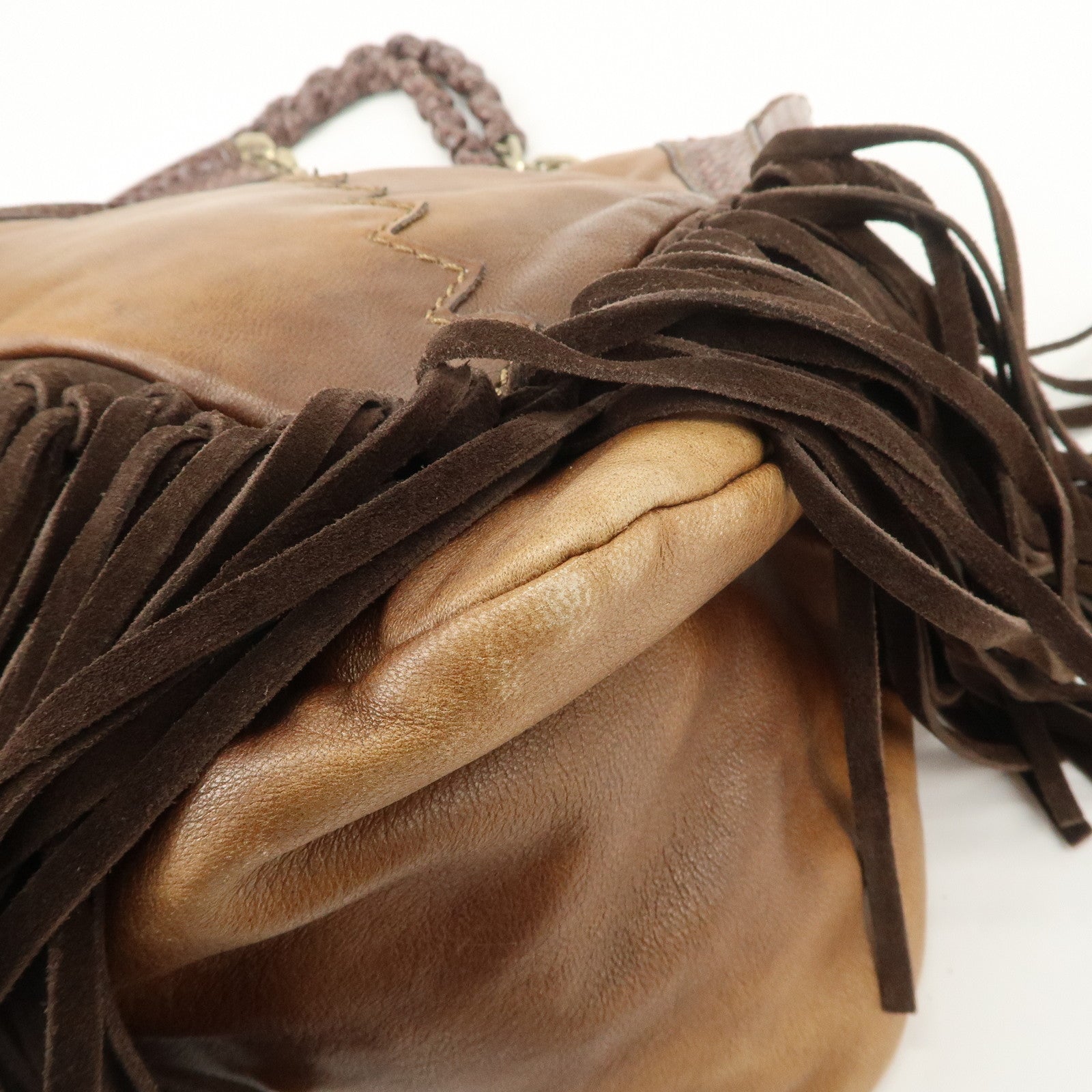 JIMMY CHOO Leather Suede Chain Shoulder Bag Hand Bag Brown