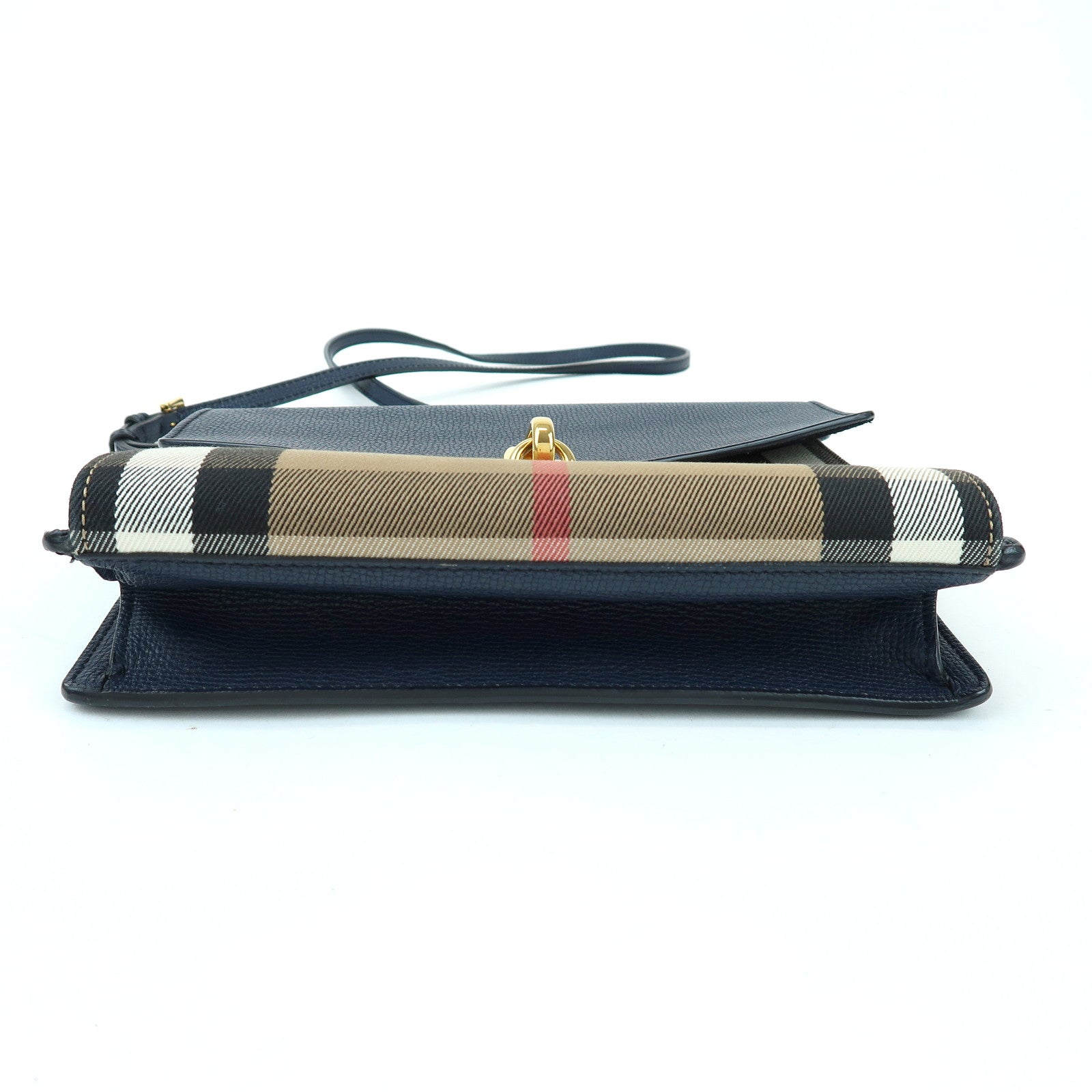 BURBERRY Nova Plaid Canvas Leather Shoulder Bag Beige Navy