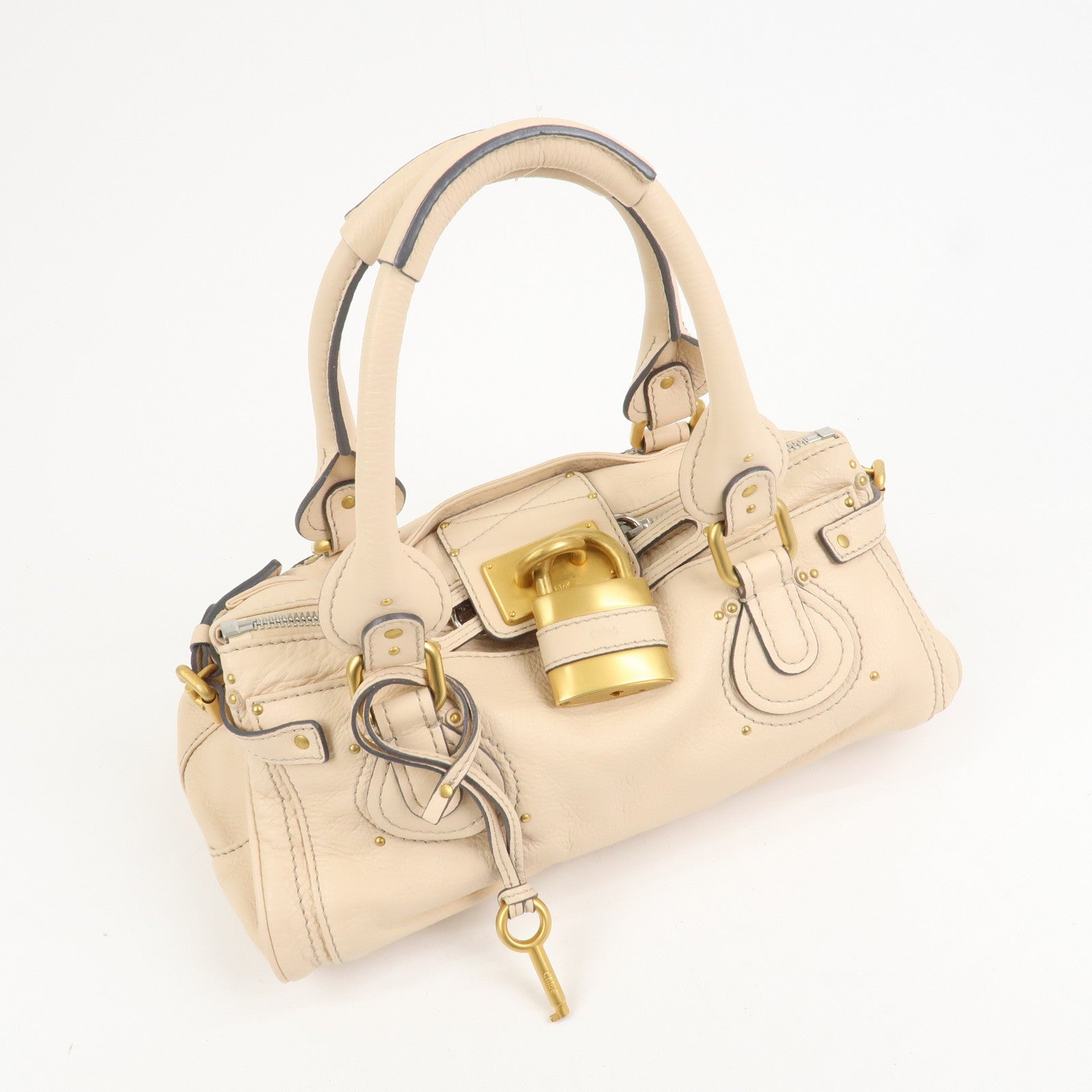 Chloe Paddington Leather Medium Shoulder Bag Hand Bag Beige