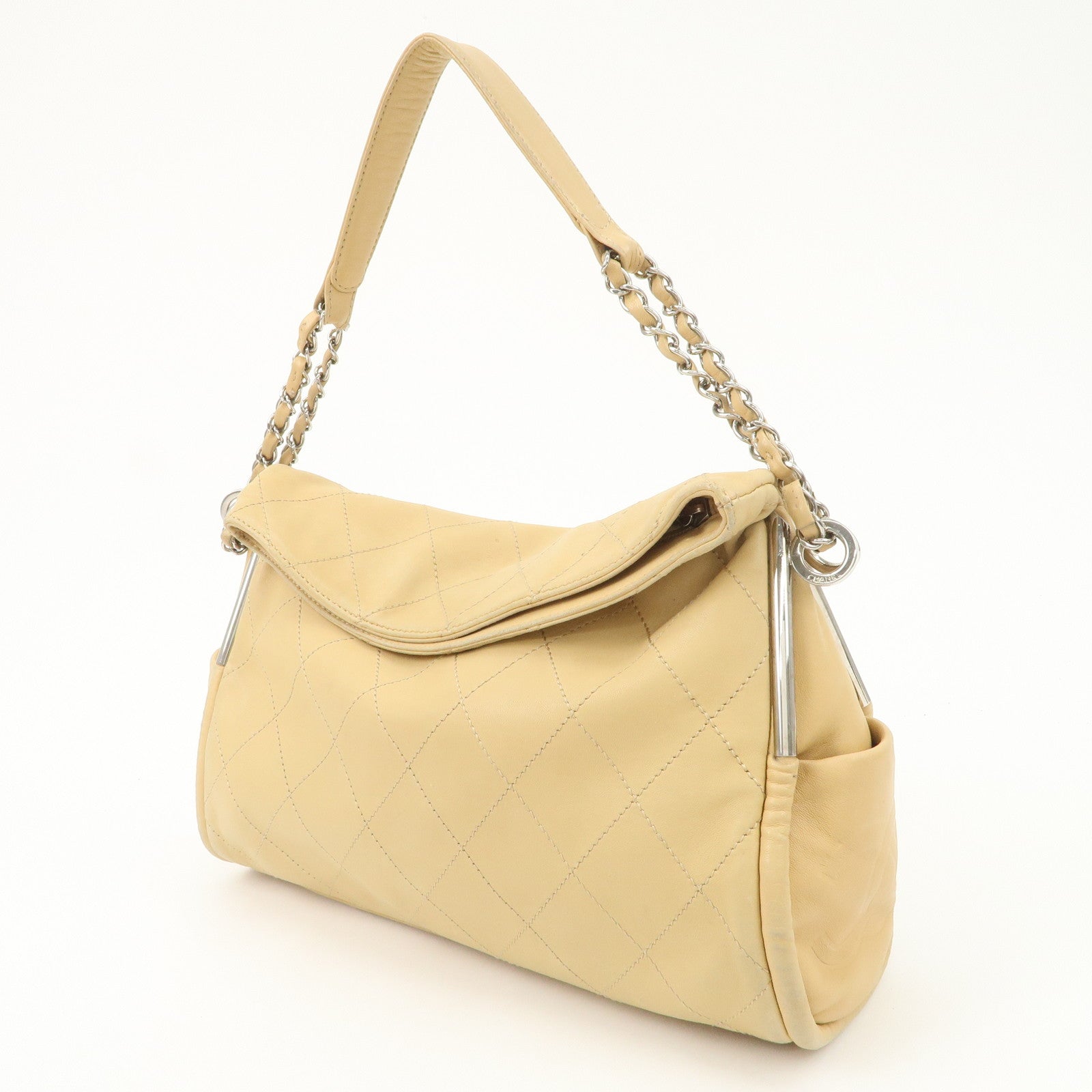 CHANEL Matelasse Lamb Skin Chain Shoulder Bag Beige A29285 Used