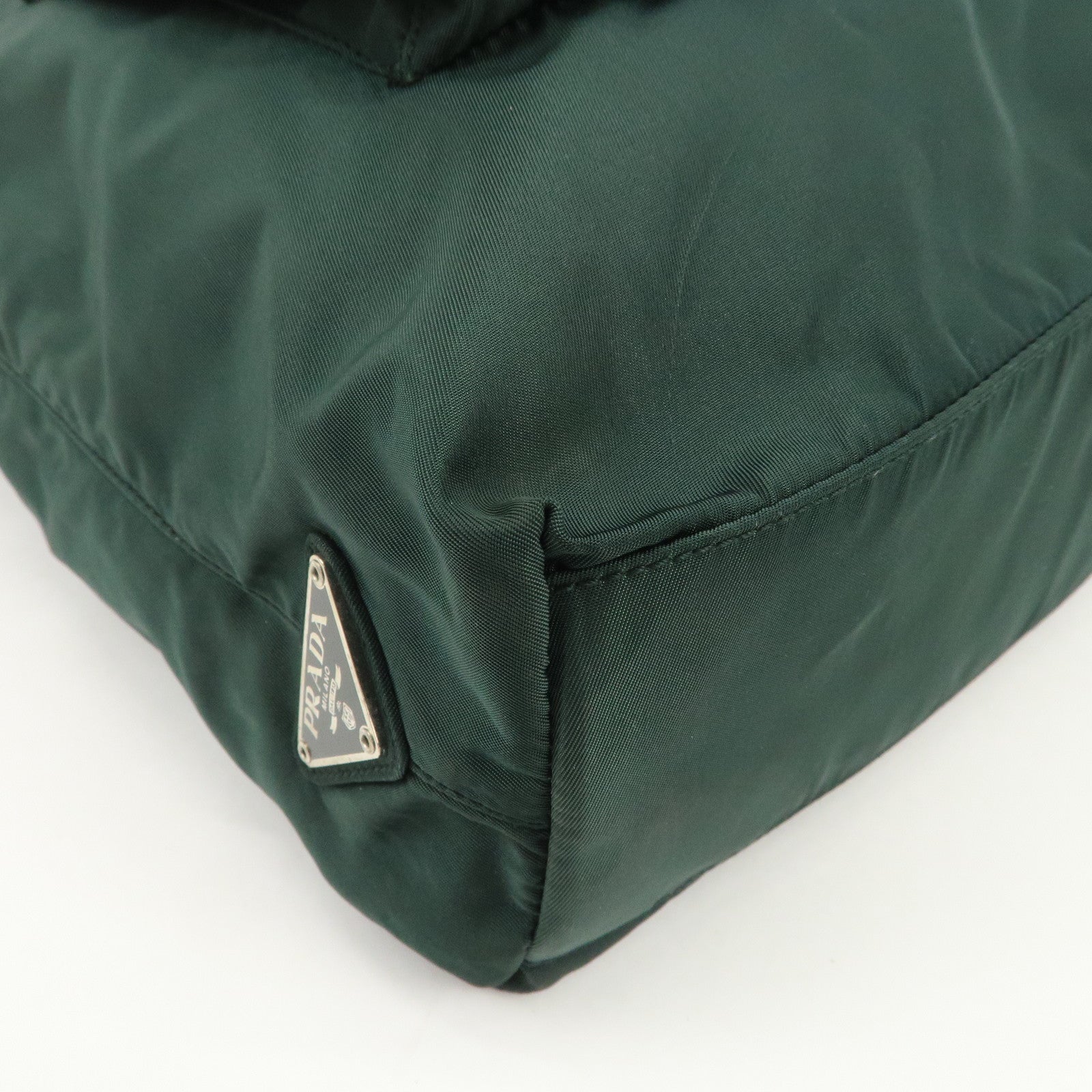 PRADA Triangle Logo Nylon Leather Shoulder Bag Hand Dark Green