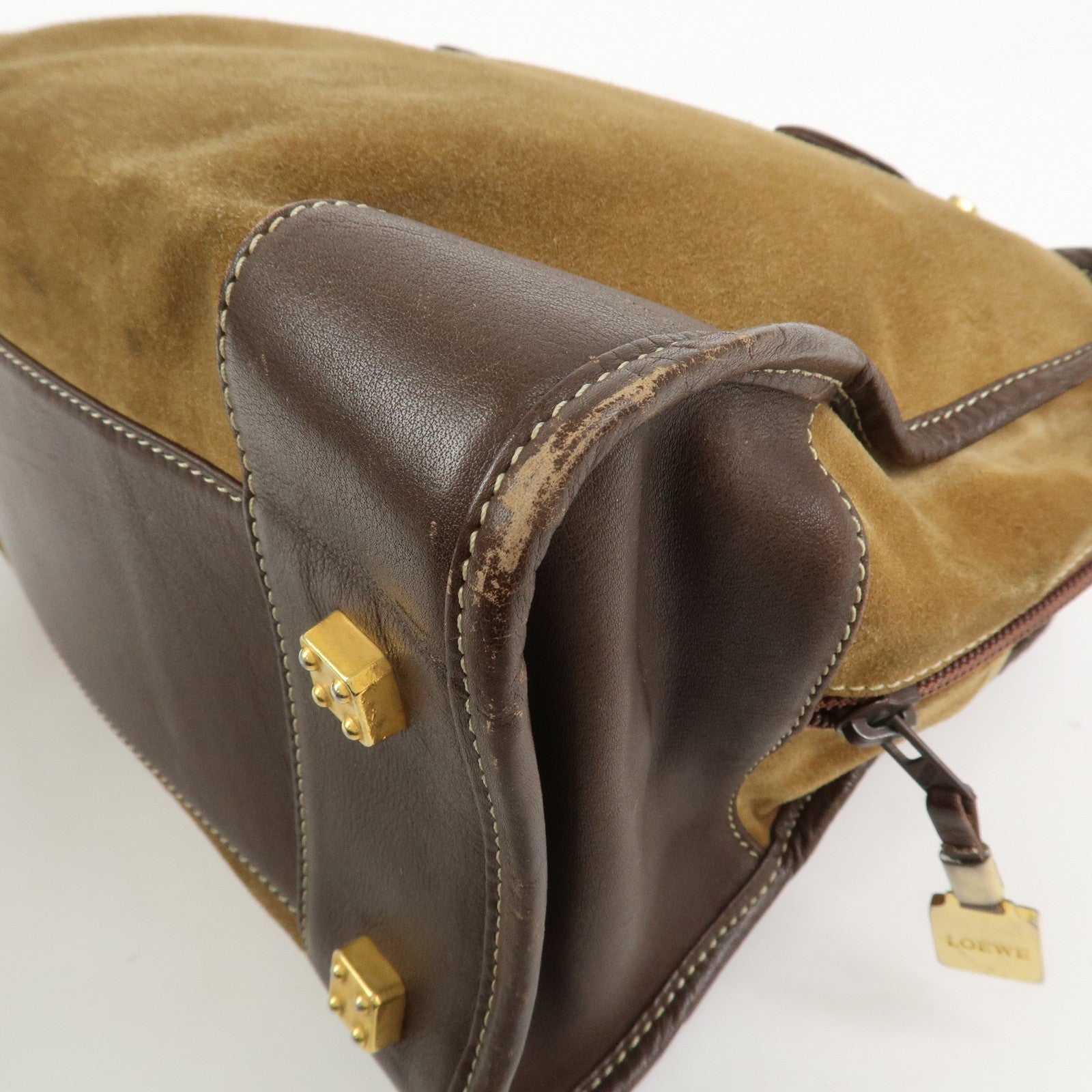LOEWE Anagram Logo Amazona 32 Suede Hand Bag Boston Bag Camel