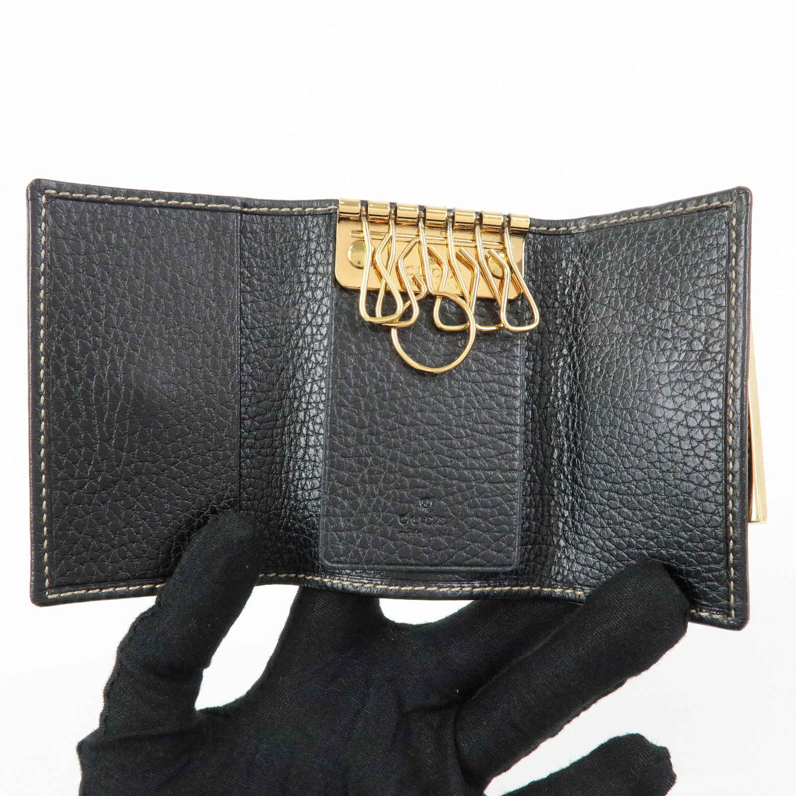 GUCCI Sherry Leather 6 Ring Key Case Key Holder Black 181673