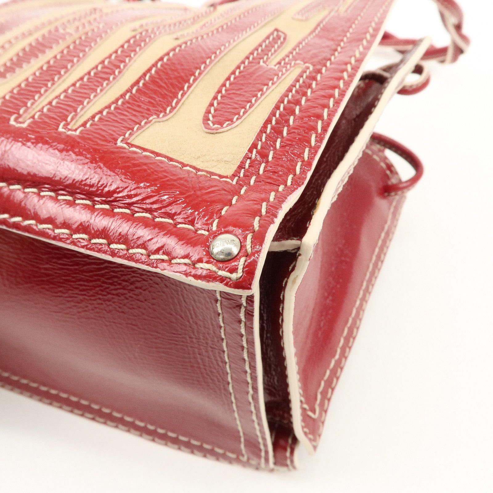 LOEWE Anagram Leather Hand Bag Shoulder Bag Red Used