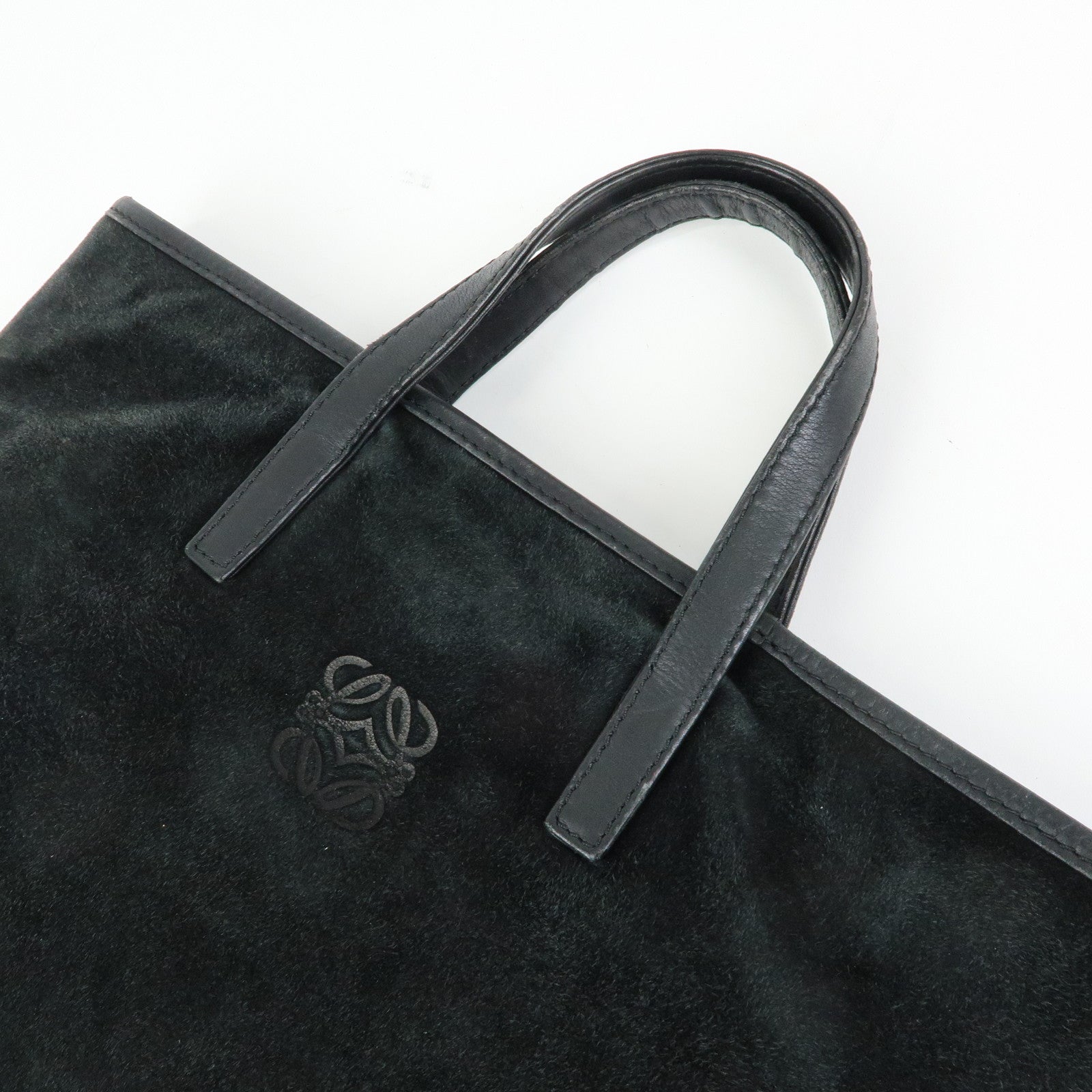 LOEWE Anagram Suede Leather Hand Bag Tote Bag Black