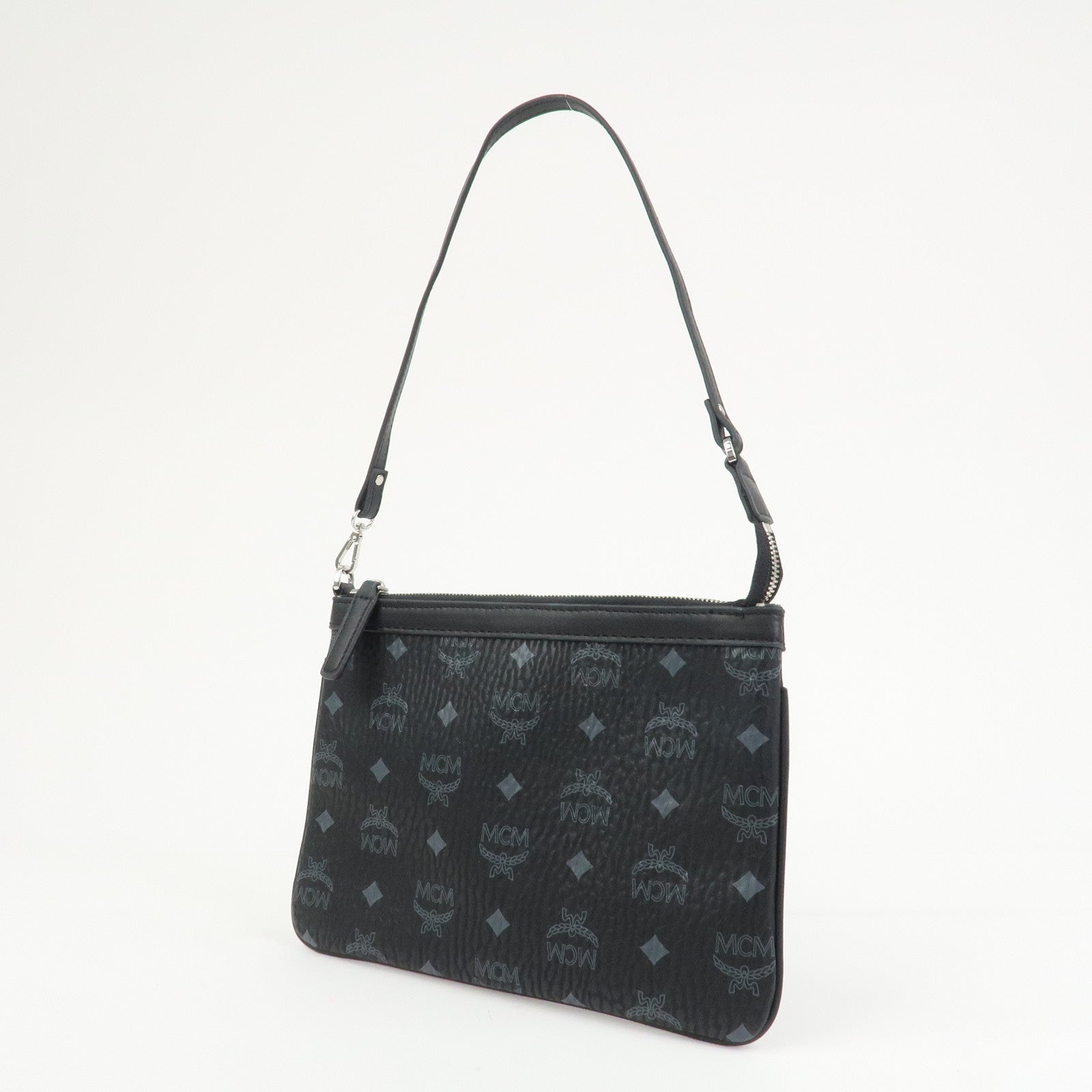 MCM Visetos Logo Leather Shoulder Bag Hand Bag Black