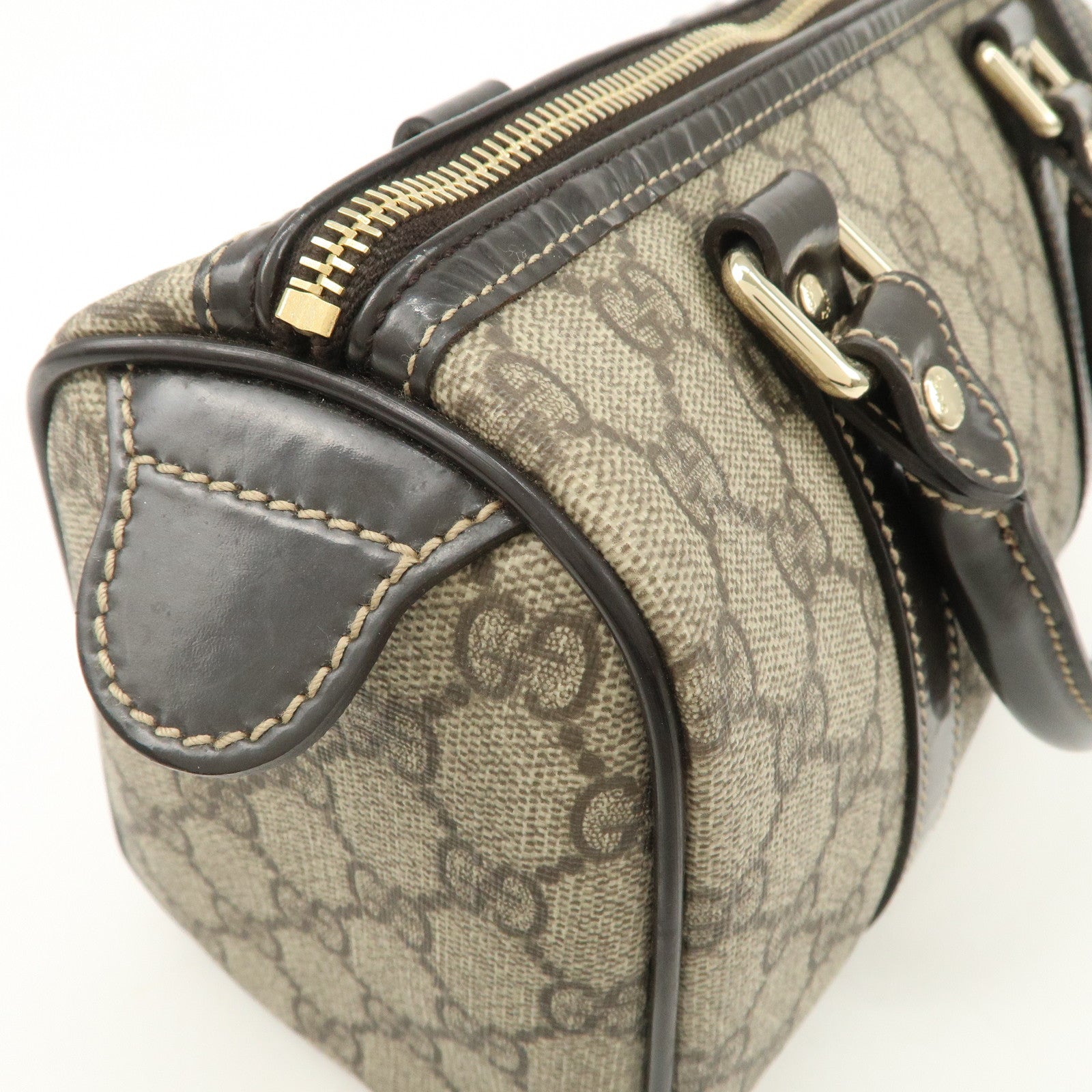 GUCCI GG Spream Patent Leather Mini Boston Bag Beige 193604