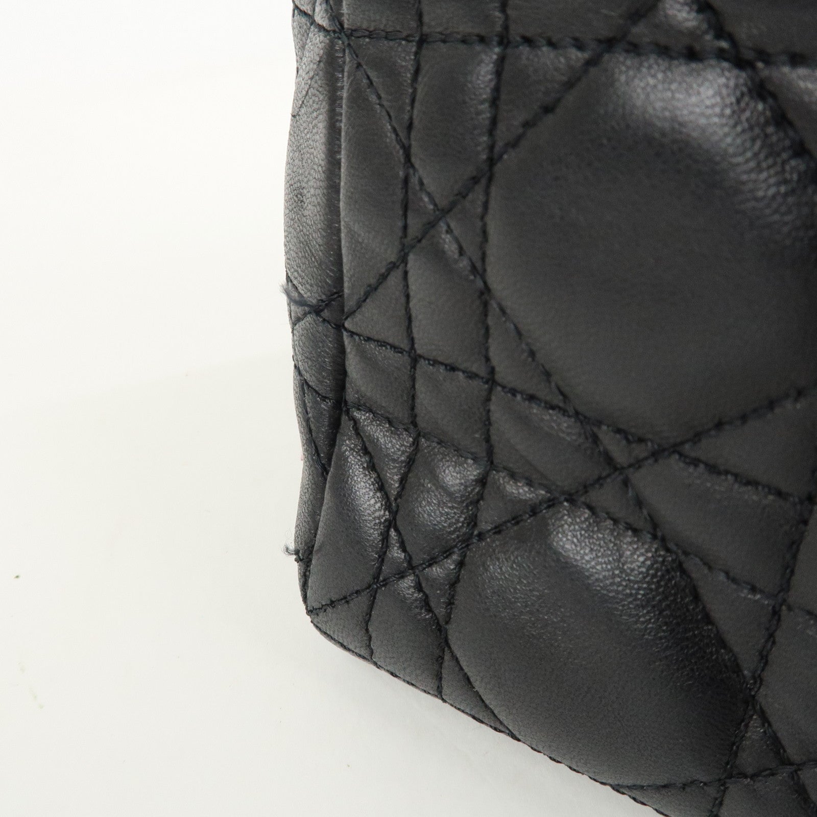 Christian Dior Lady Dior Canage Leather Hand Bag Black Used