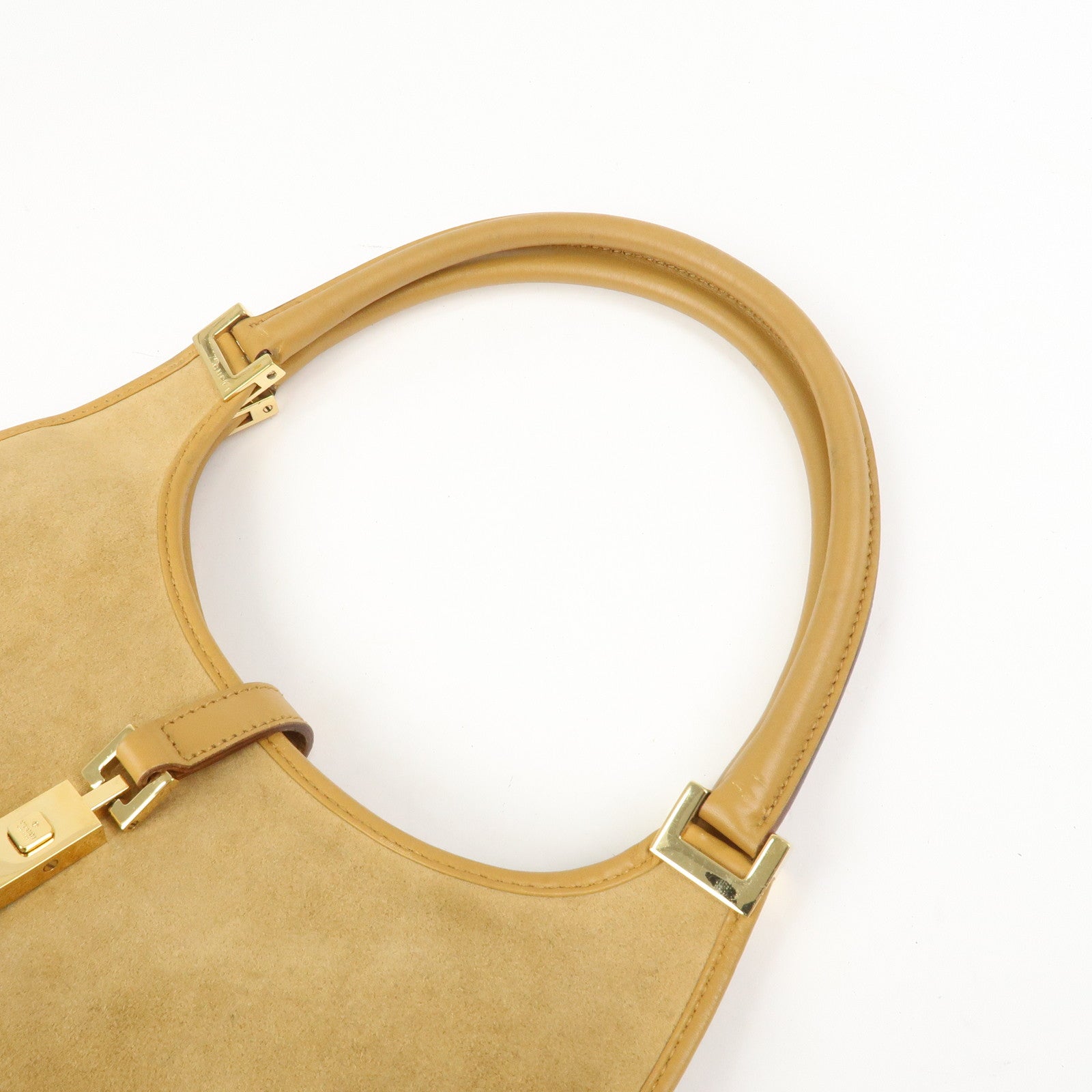 GUCCI Jackie Logo Suede Leather Shoulder Bag Light Brown 002・1068