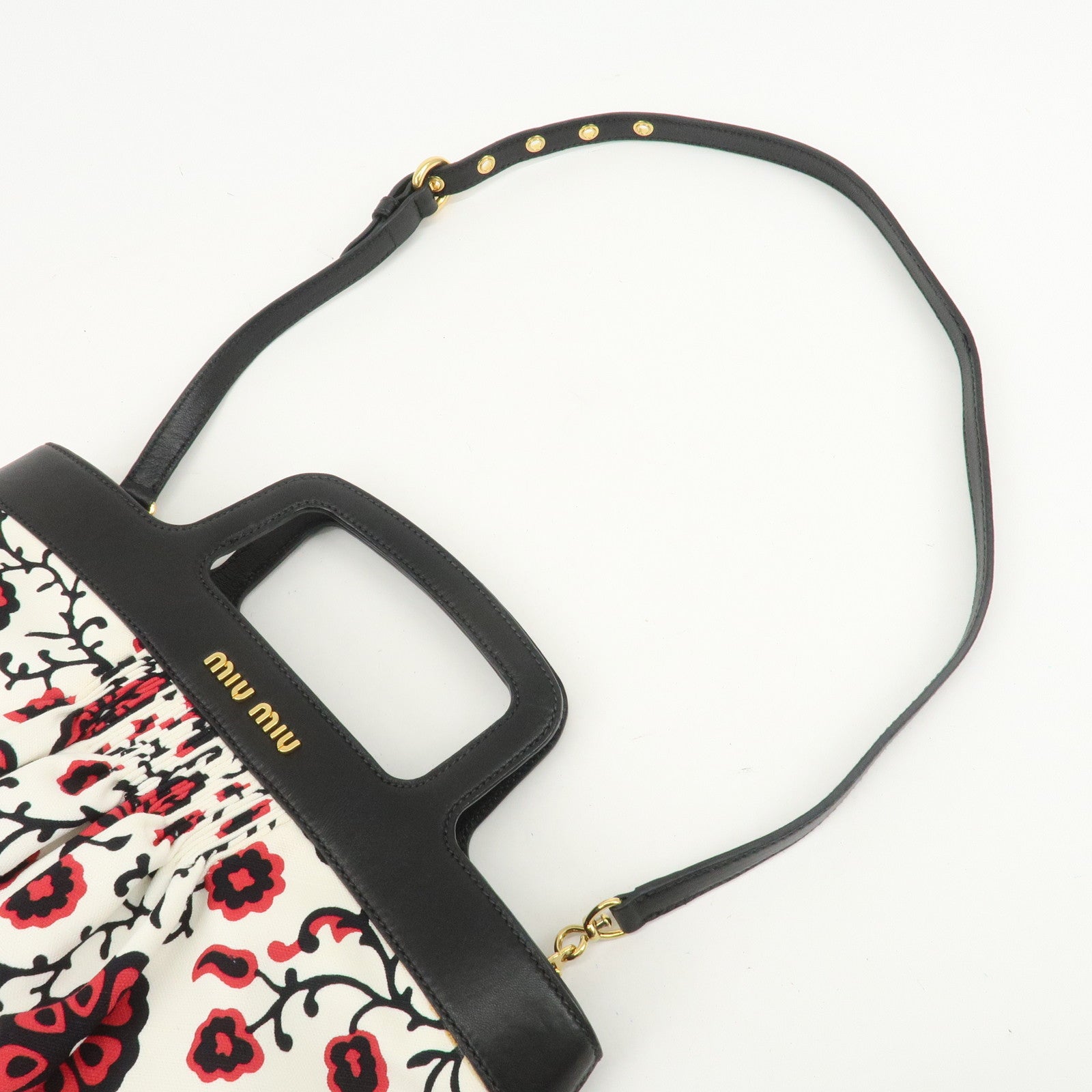 MIU MIU Flower Print 2Way Hand Bag Japan Limited White Black Red