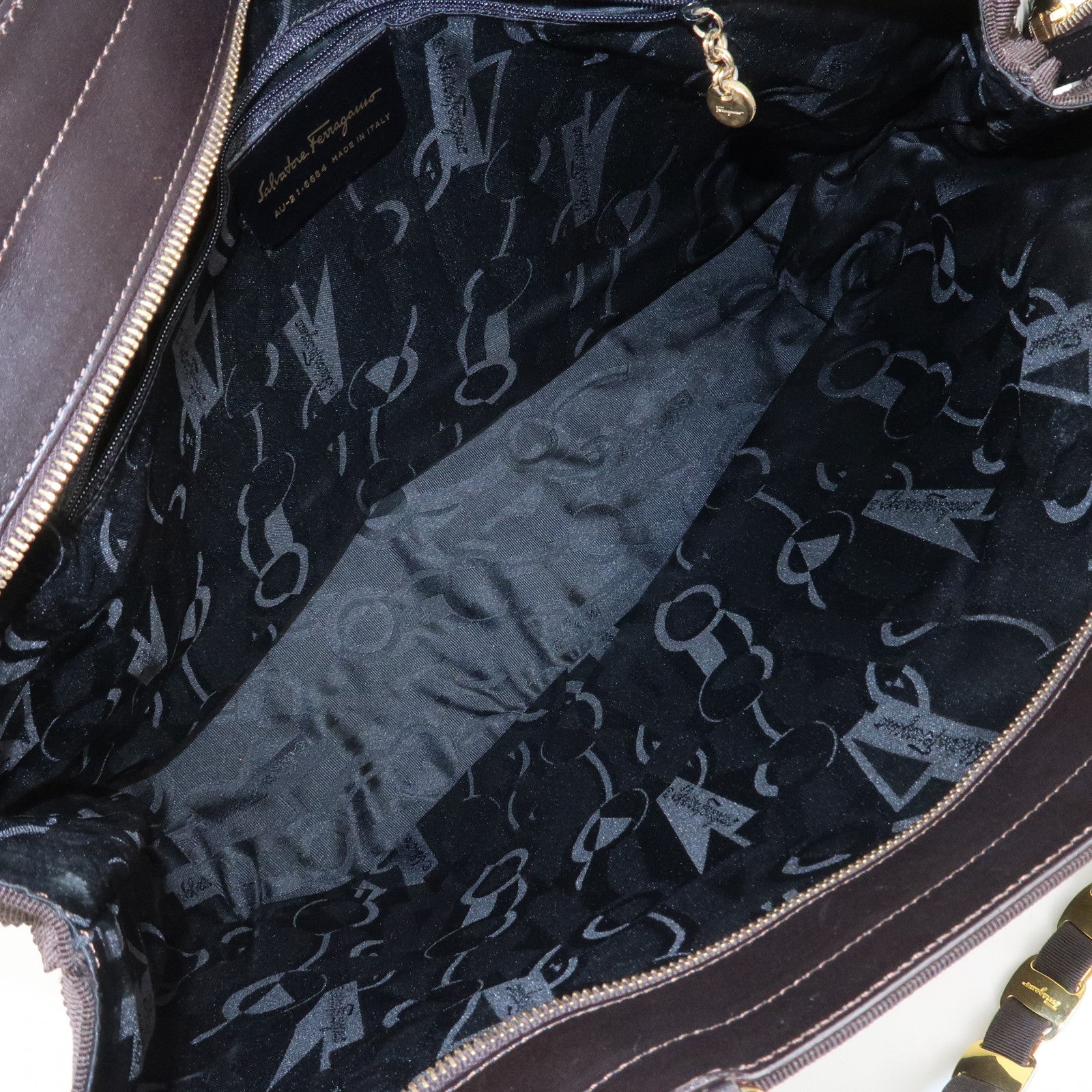 Ferragamo Vara Canvas Leather Shoulder Bag Tote Bag Brown