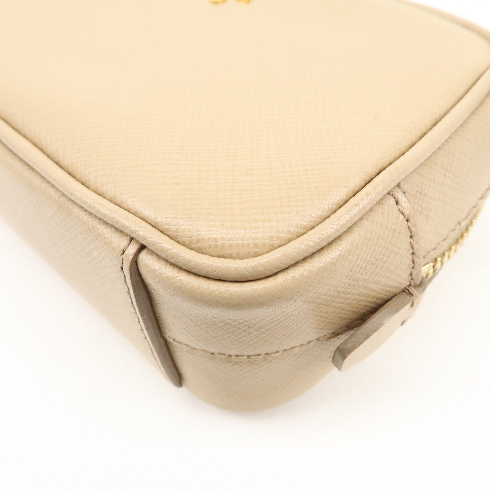 PRADA Logo Saffiano Leather Shoulder Bag Crossbody Bag Beige 1NF674 Used