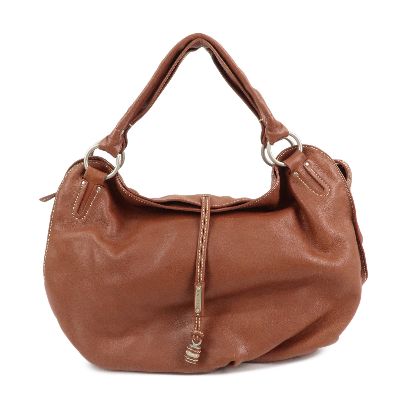 CELINE Logo Leather Bittersweet Shoulder Bag Tote Bag Brown