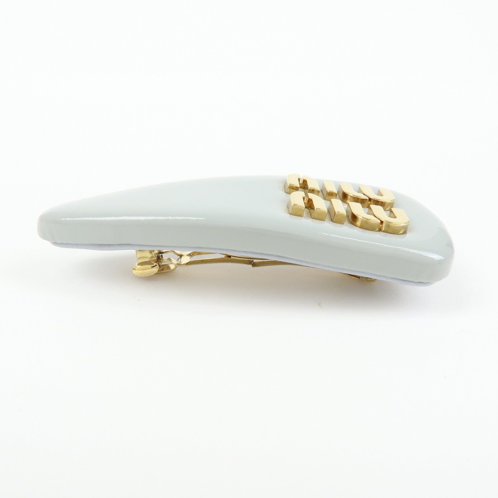 MIU MIU Logo Patent Leather Hair Clip Hair Accessory Gray 5IF092