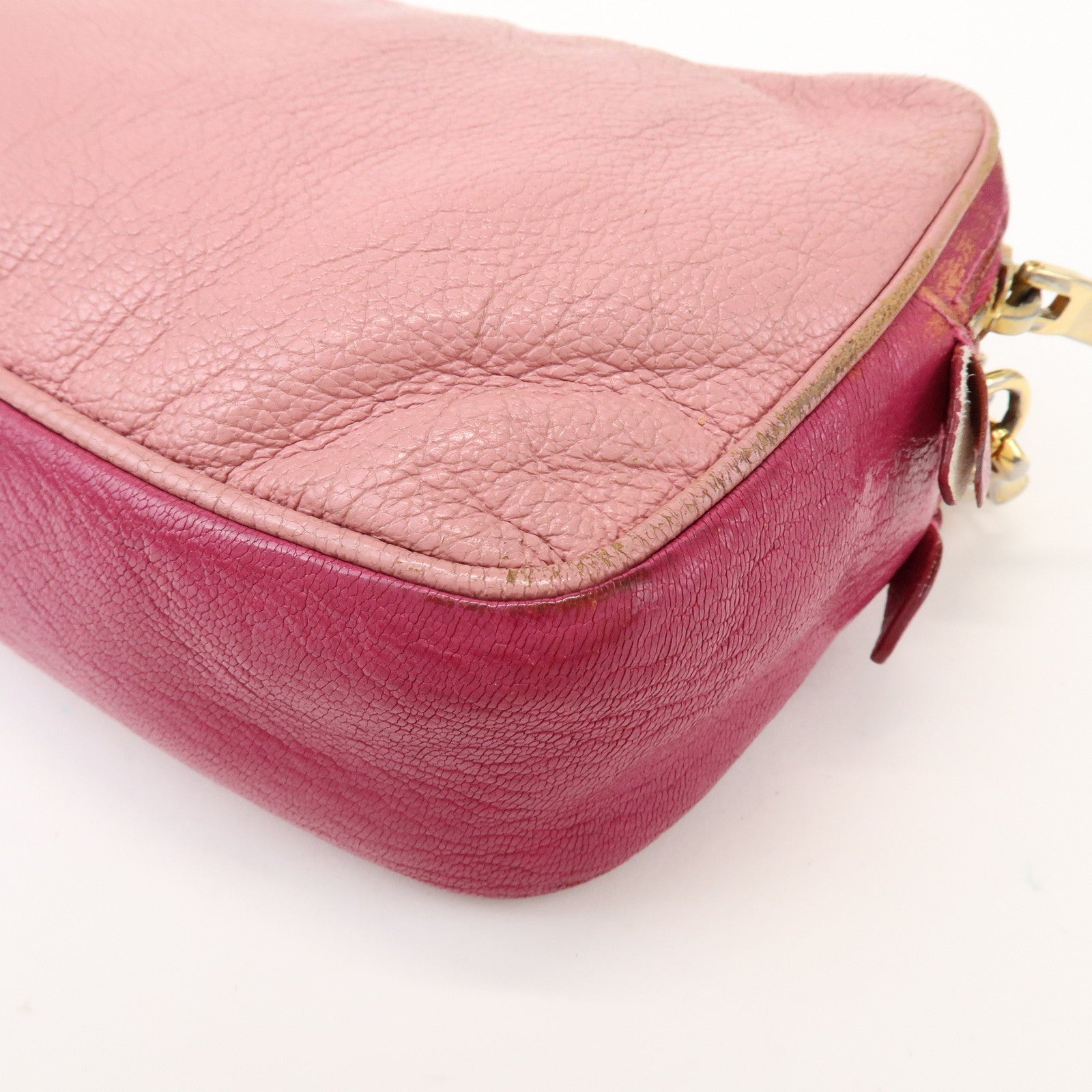 MIU MIU Logo Madras Leather Shoulder Bag Crossbody Bag Pink RT0539
