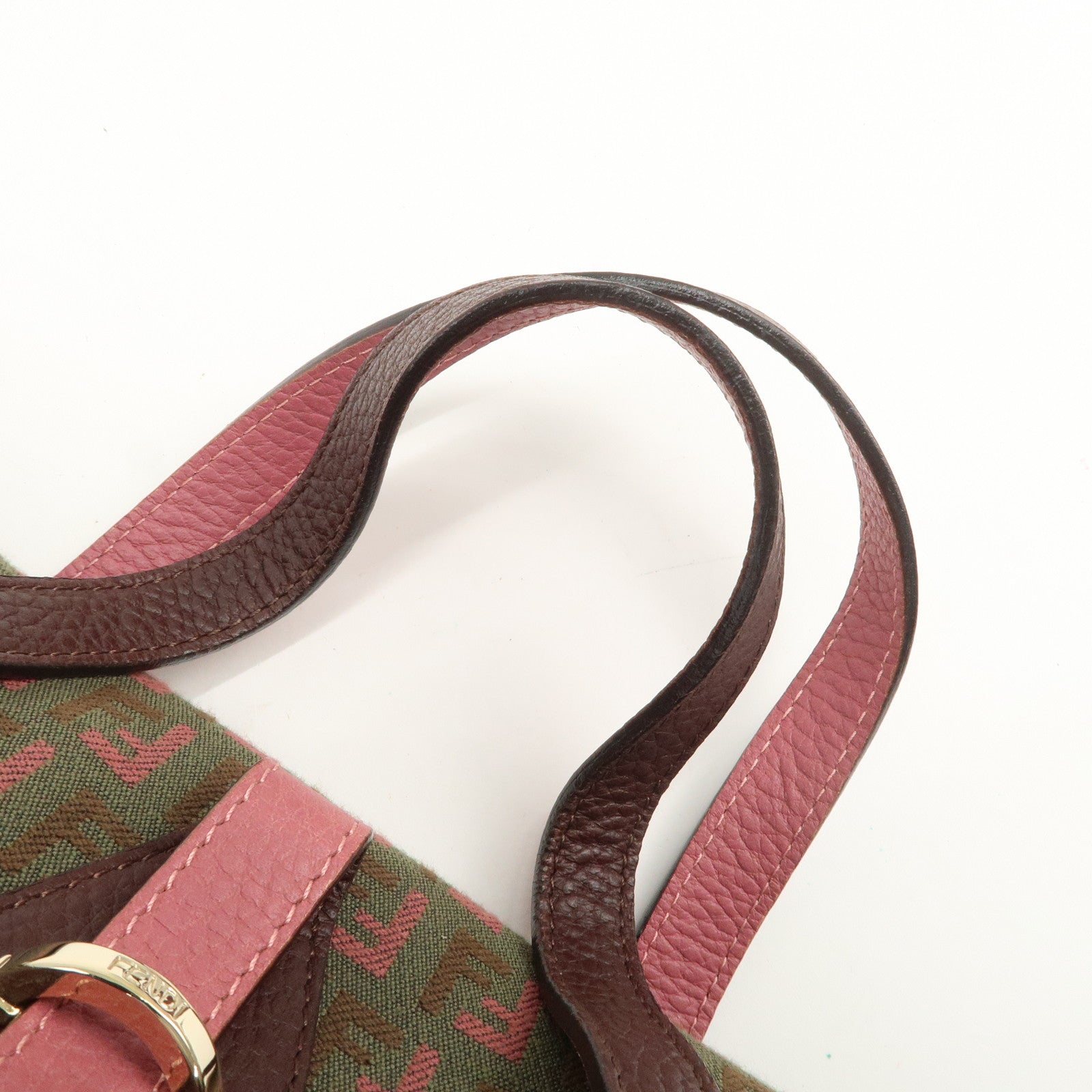 FENDI Zucchino Logo Canvas Leather Hand Bag Brown Pink 8BN147