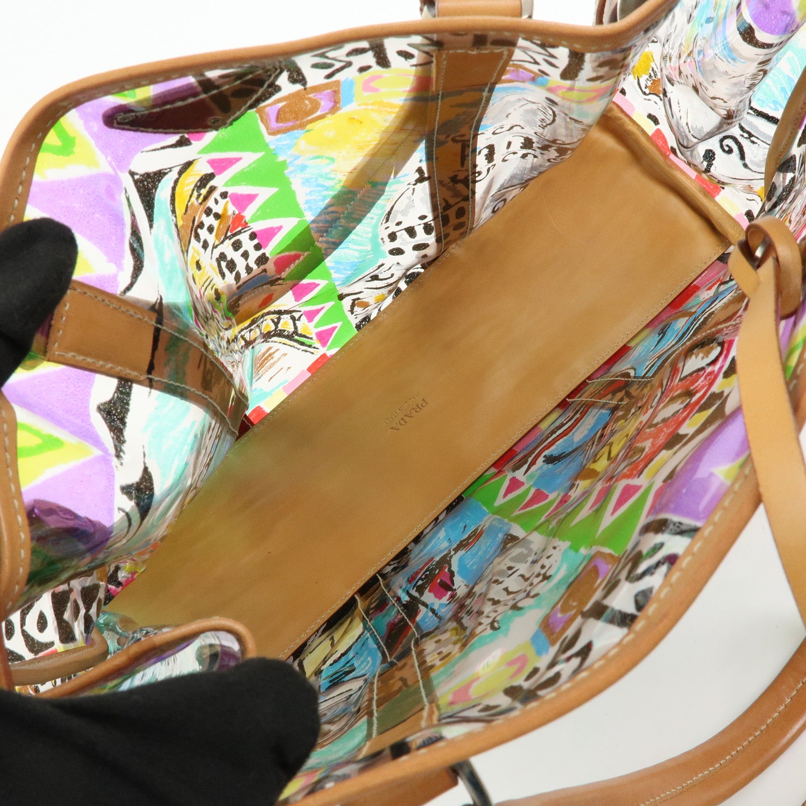 PRADA Venetian Print PVC Leather Tote Bag Clear Multicolor BR2515