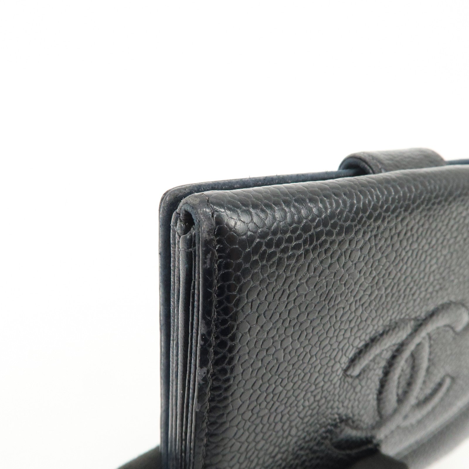 CHANEL COCO Mark Caviarskin Double Hook Wallet Black A13496