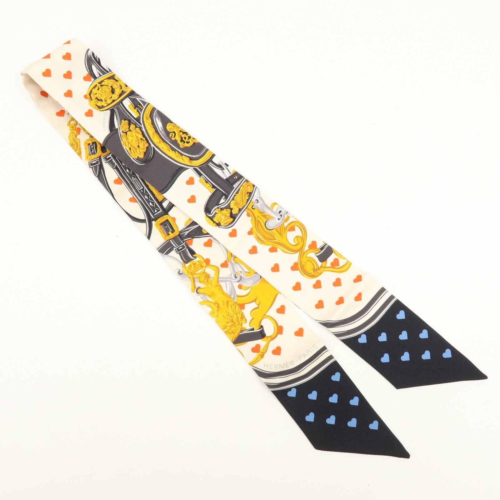 HERMES Twilly Silk 100% Brides de Gala love Scarf White Black Red