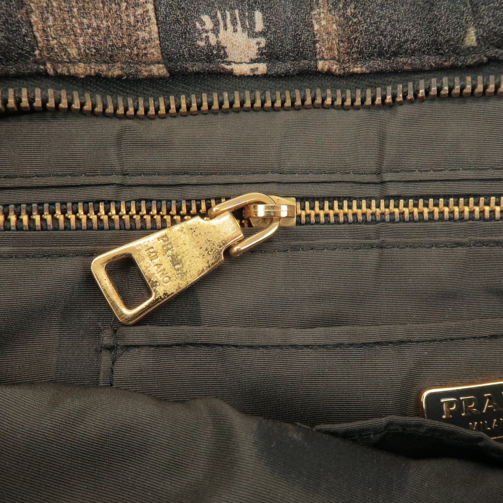 PRADA Logo Canvas Camouflage Gathered Design Clutch Bag Khaki Black