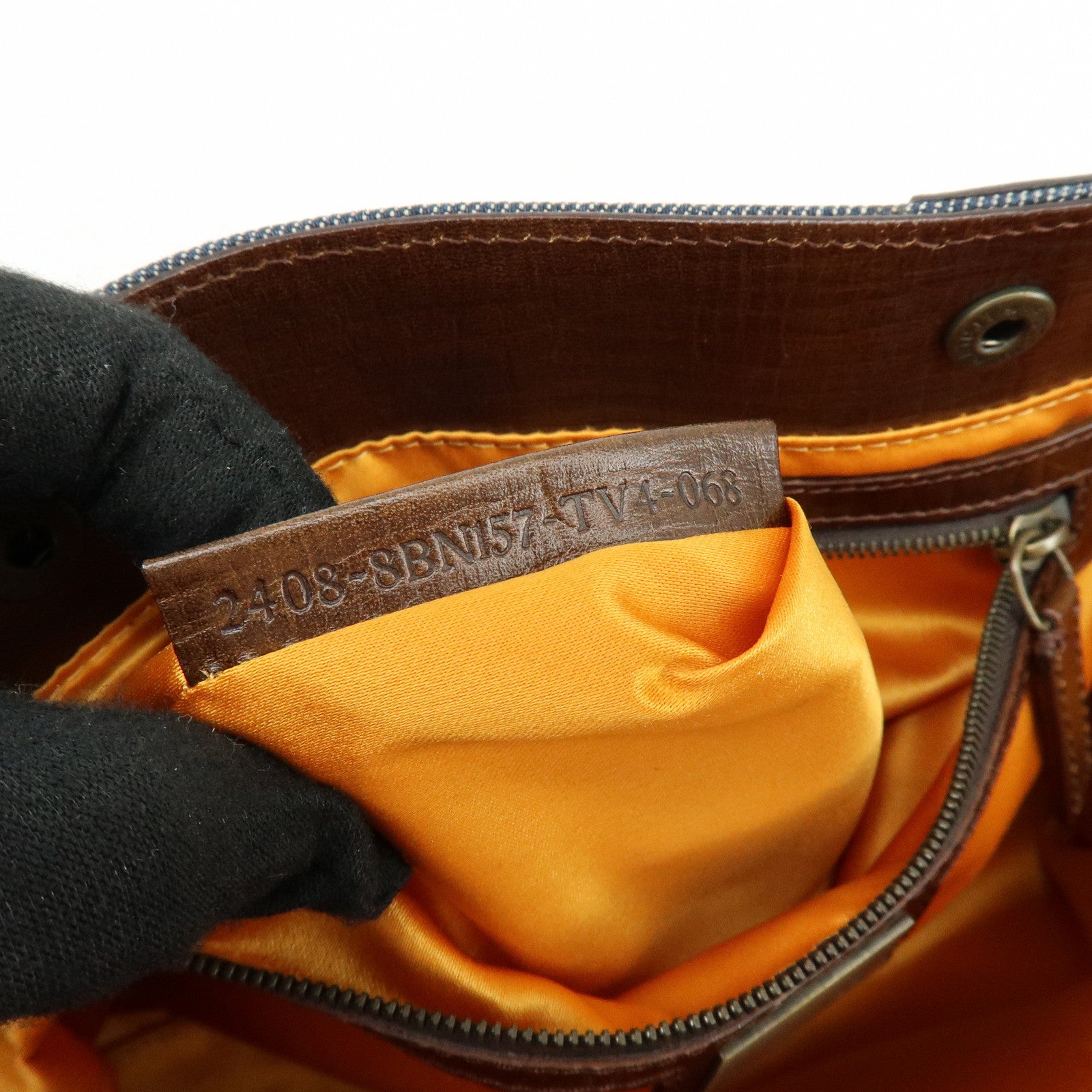 FENDI Etnico Zucca Denim Leather Shoulder Bag Blue Brown 8BN157