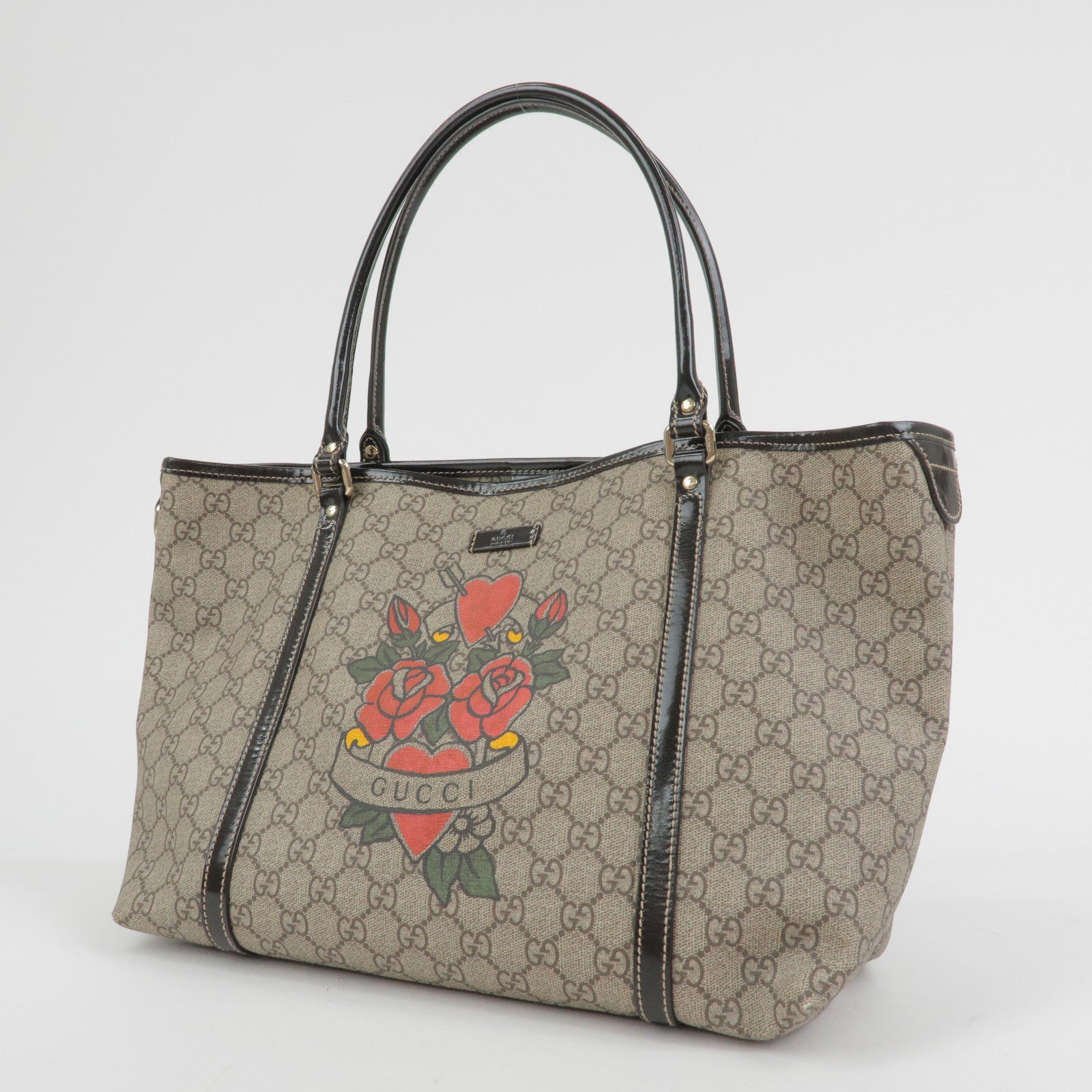 GUCCI GG Supreme Patent Leather Tote Bag Shoulder Bag 197953