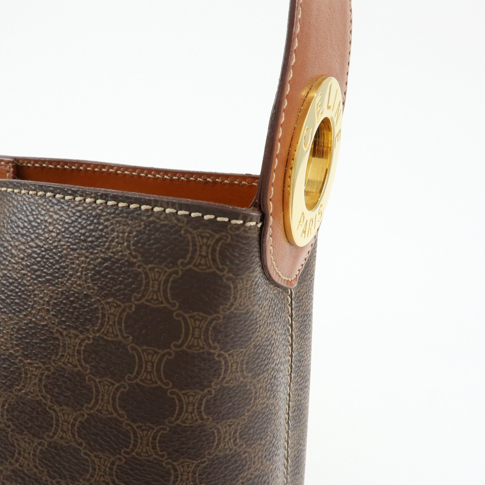 CELINE Macadam PVC Canvas Leather Shoulder Bag Brown