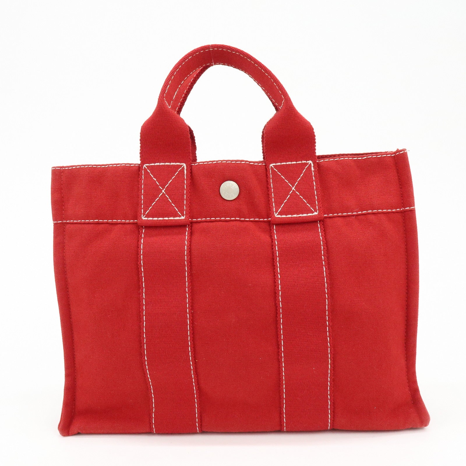 HERMES Deauville PM Canvas Hand Bag Tote Bag Red