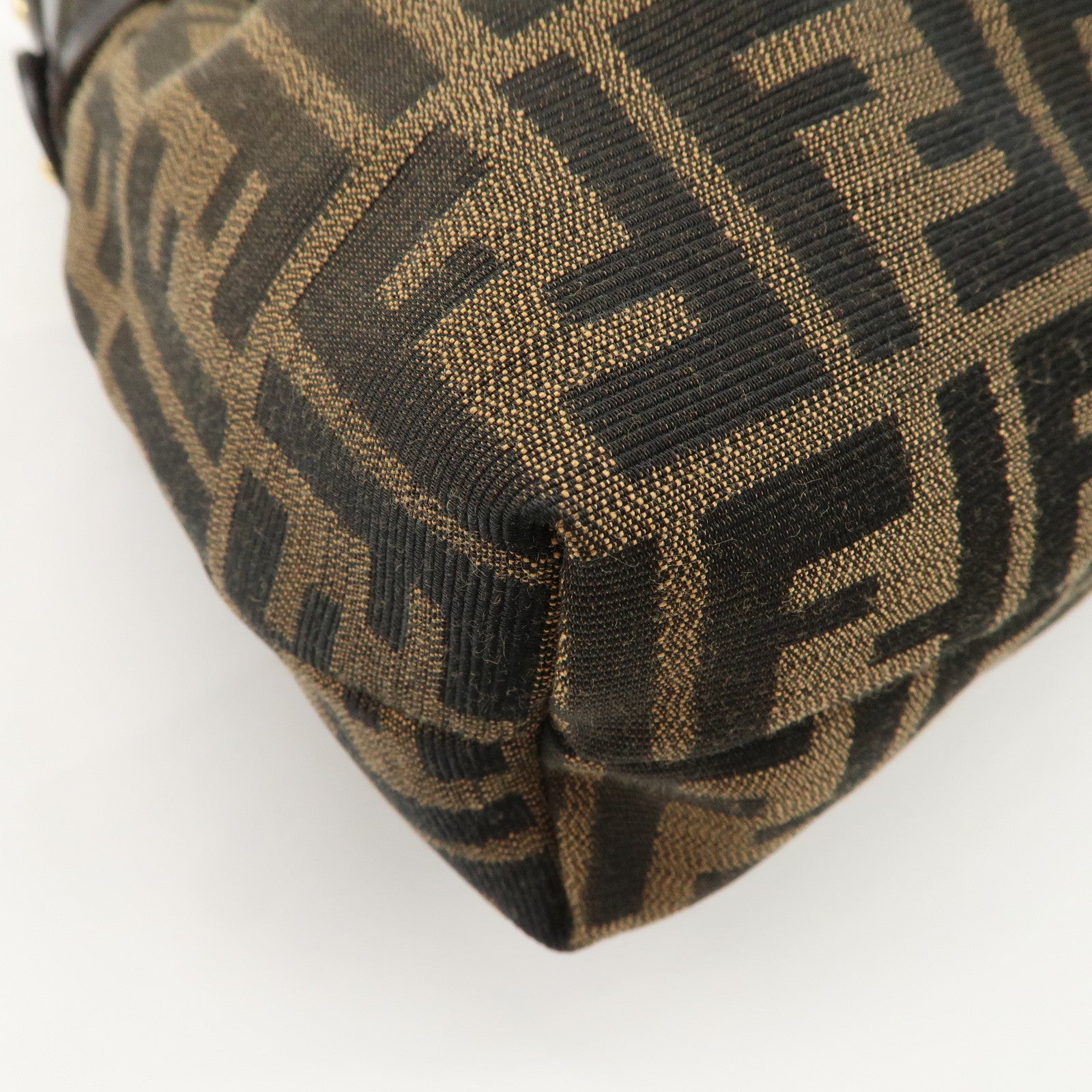 FENDI Zucca Canvas Leather Shoulder Bag Hand Bag Black Brown 8BR448