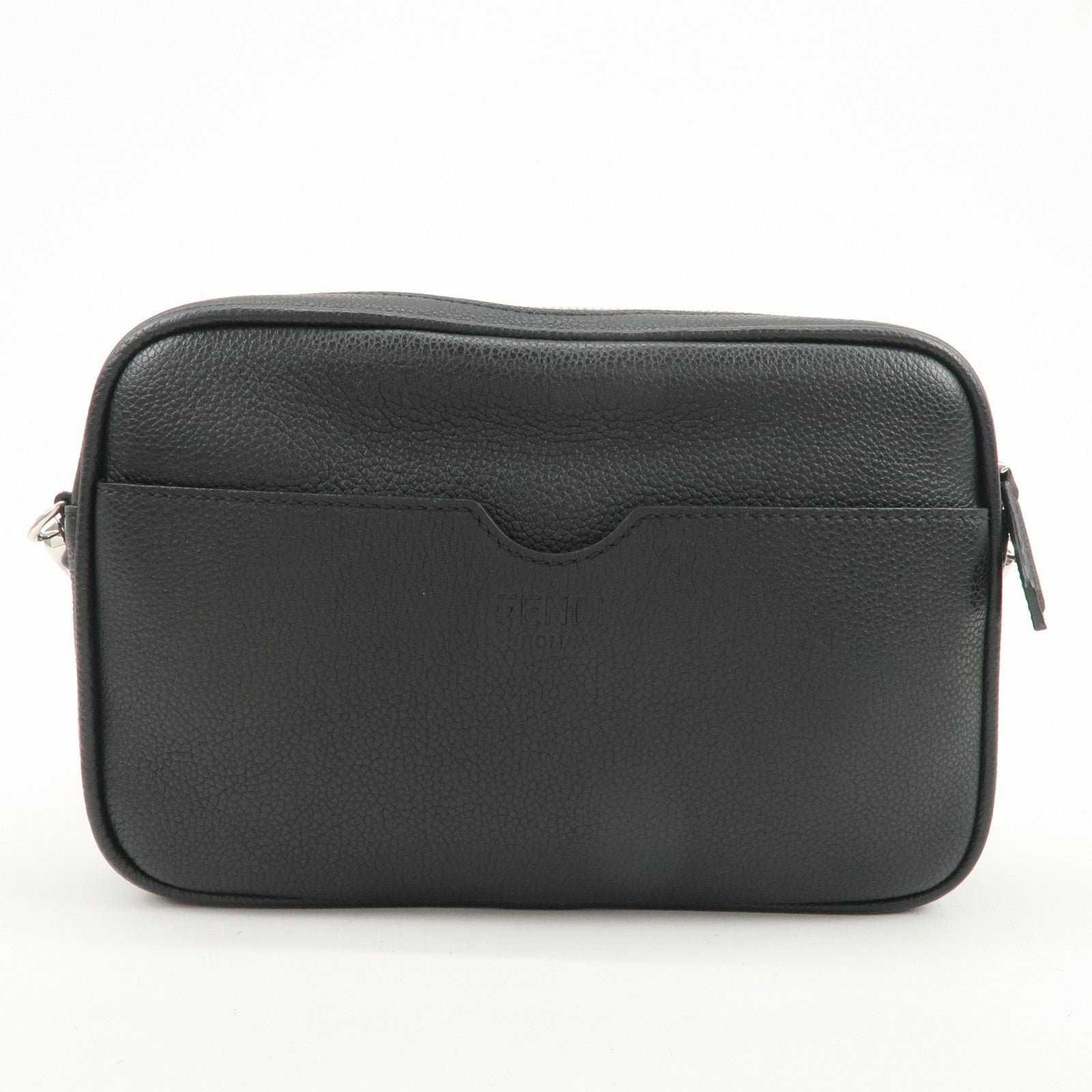 FENDI Logo Leather Camera Case Shoulder Bag Black 7M0286