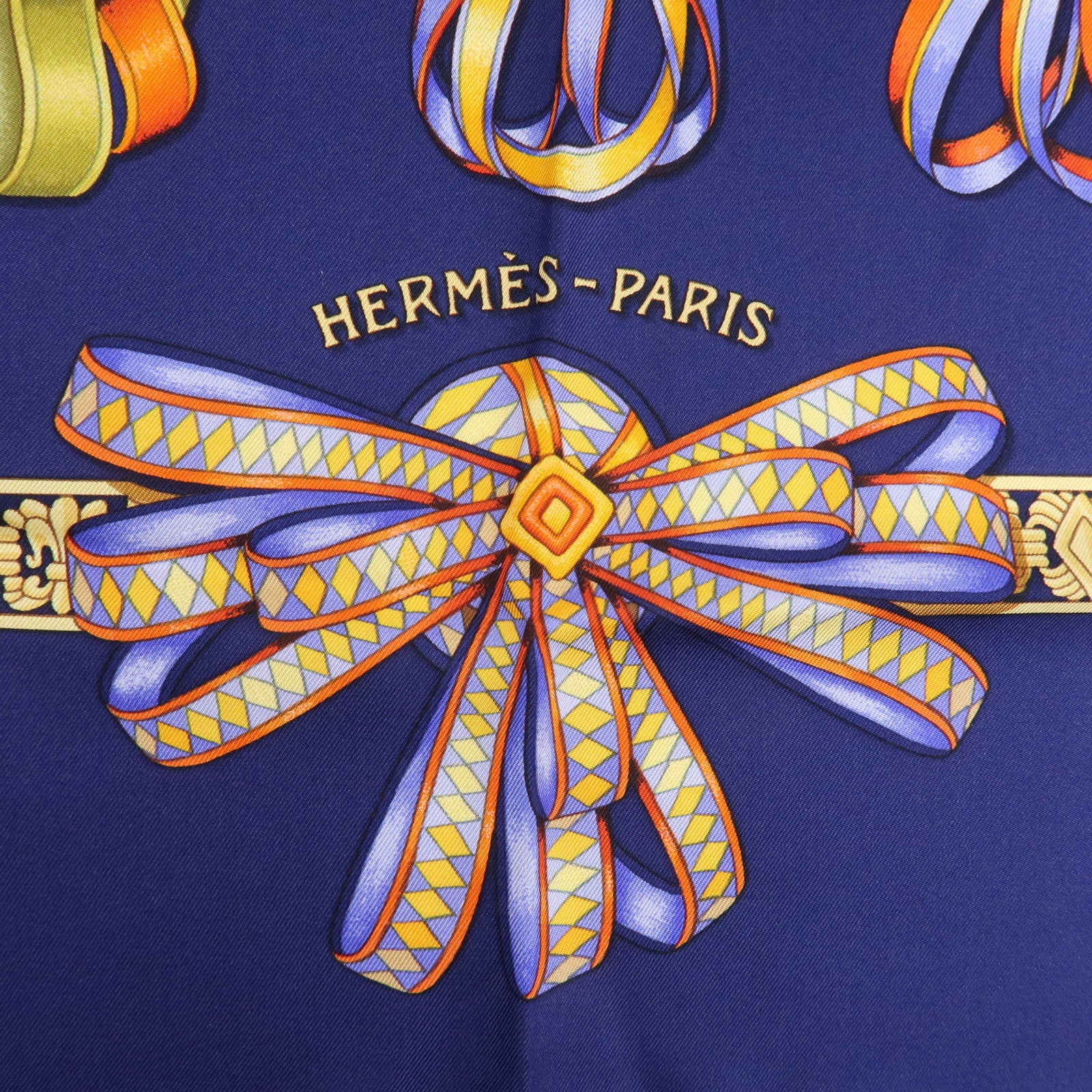 HERMES Carre 90 Silk 100% LES RUBANS DU CHEVAL Navy Used