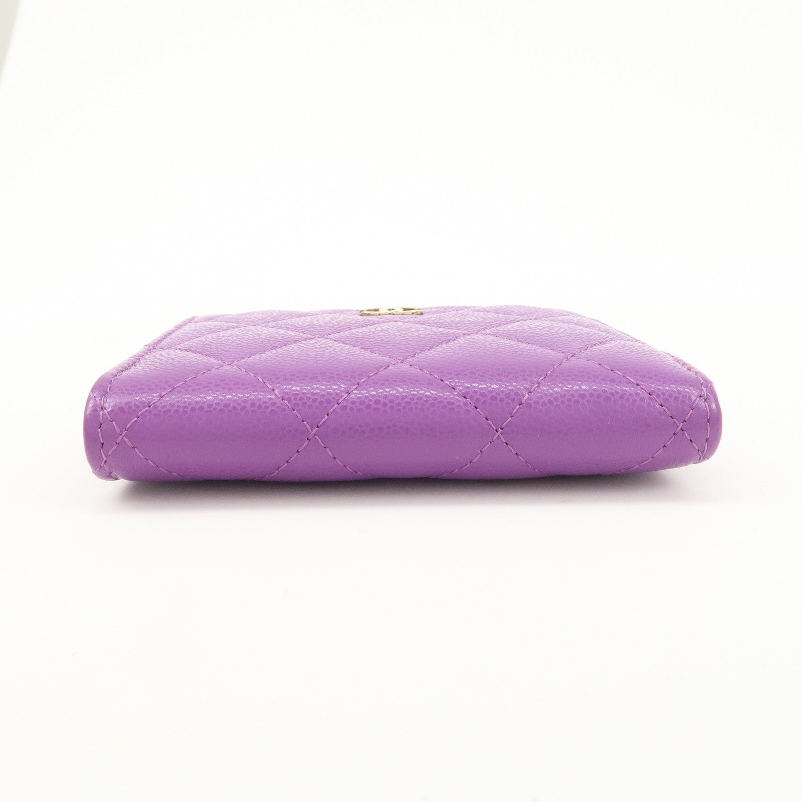 CHANEL Matelasse COCO Mark Caviar Skin Round Zippy Coin Purse Purple Used
