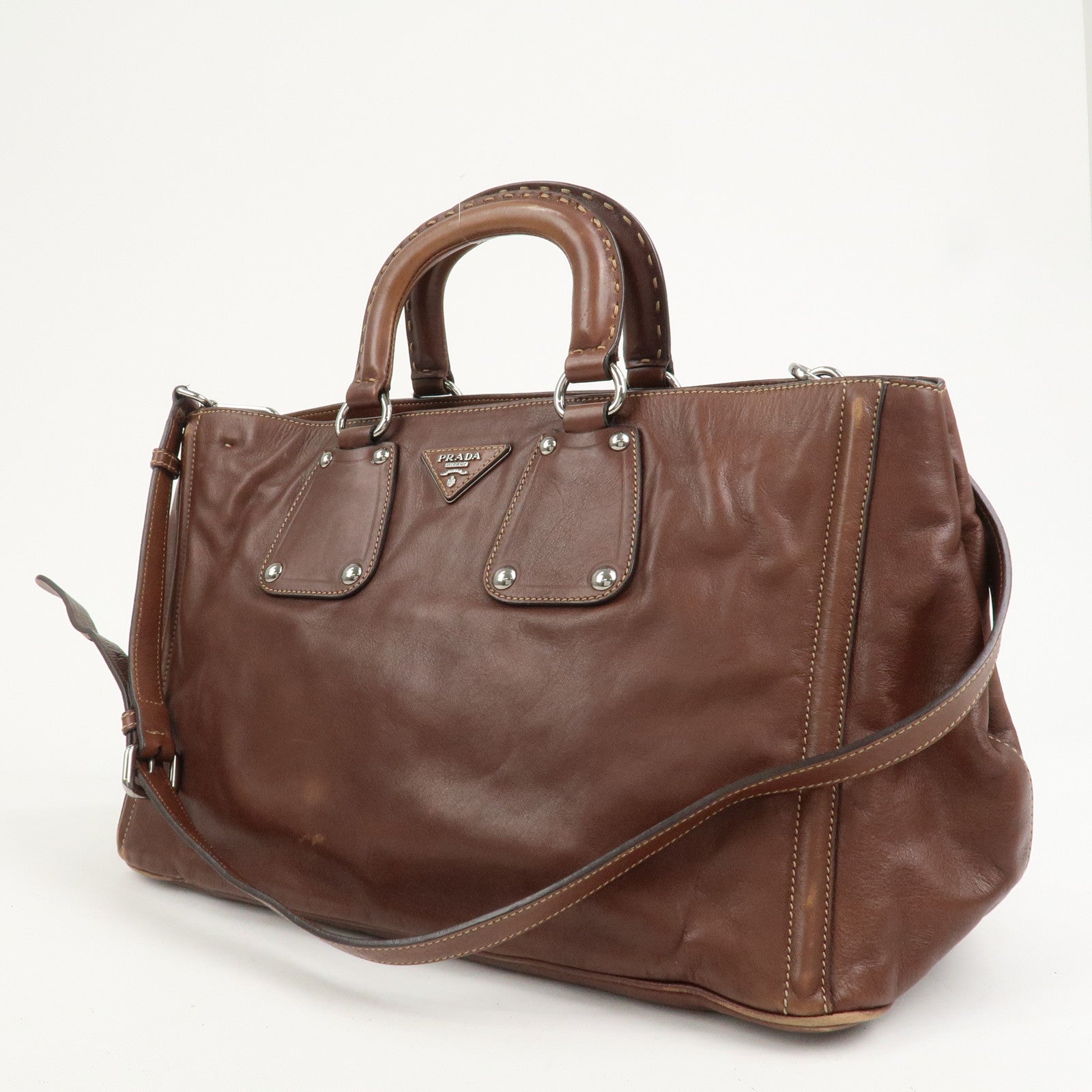 PRADA Triangle Logo 2Way Bag Tote Bag Shoulder Bag BN1889